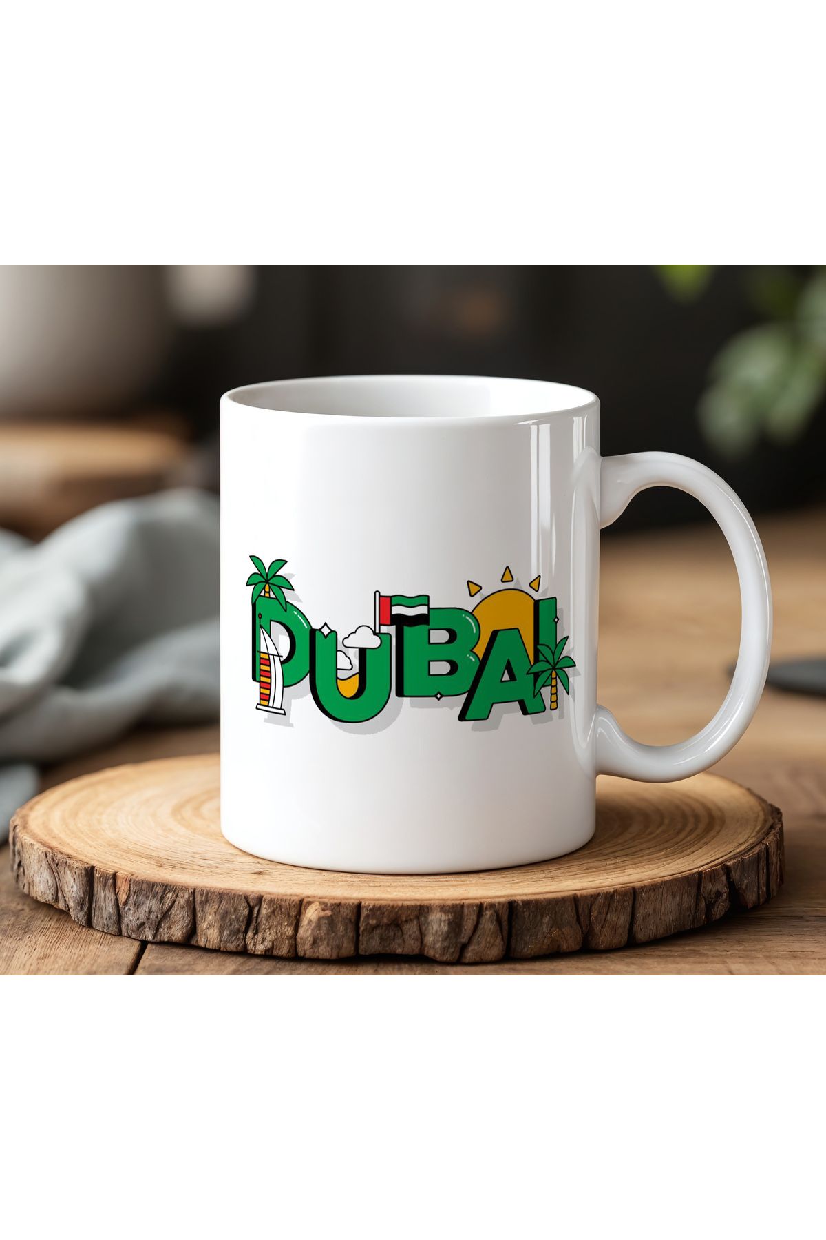 BB TRADE Dubai Tasarımlı Beyaz Seramik Baskılı Kupa Bardak 330ml