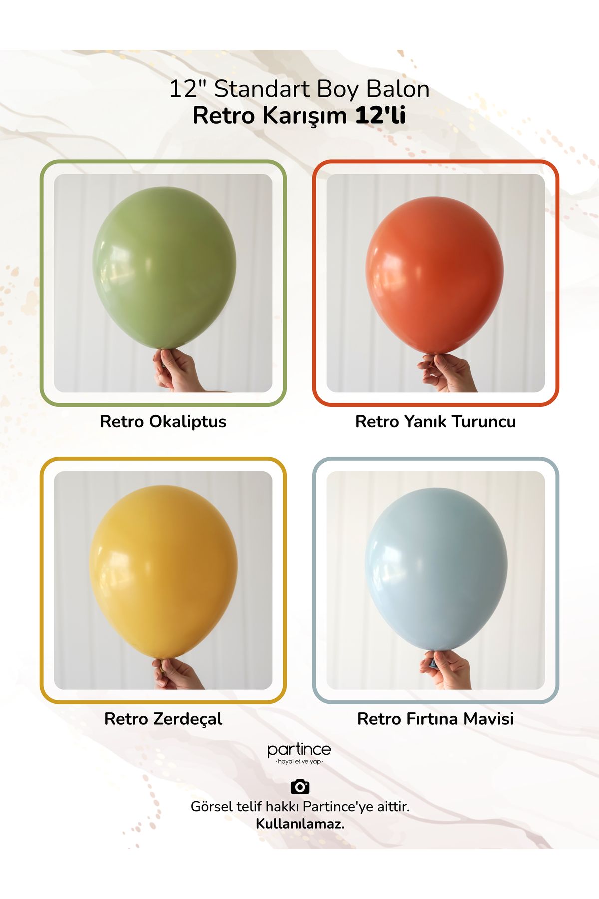 partince 12 Adet Standart Boy 12'' Karışım Balonlar