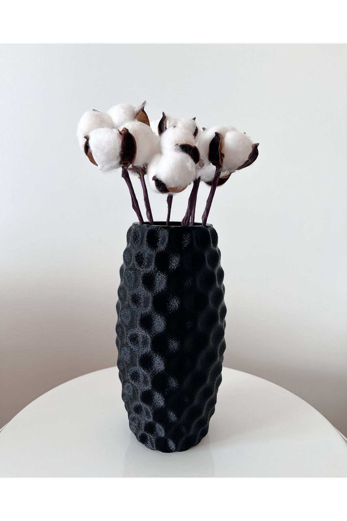 objeo Siyah Dekoratif Objeo Vazo - Dokulu Yüzeyli Modern Silindirik Vazo, 20 cm, Su Geçirmez 3D Baskı