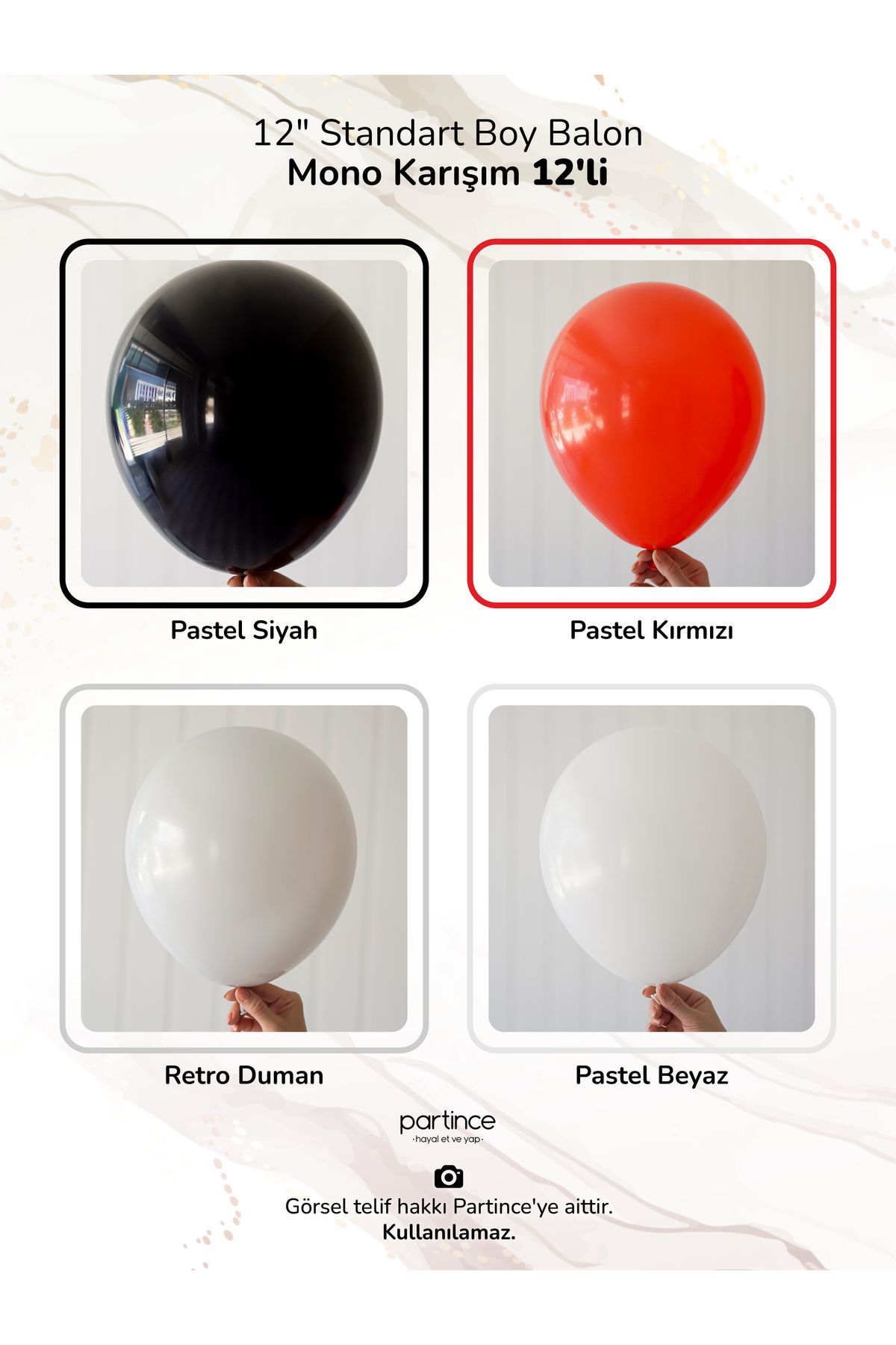 partince 12 Adet Standart Boy 12'' Karışım Balonlar