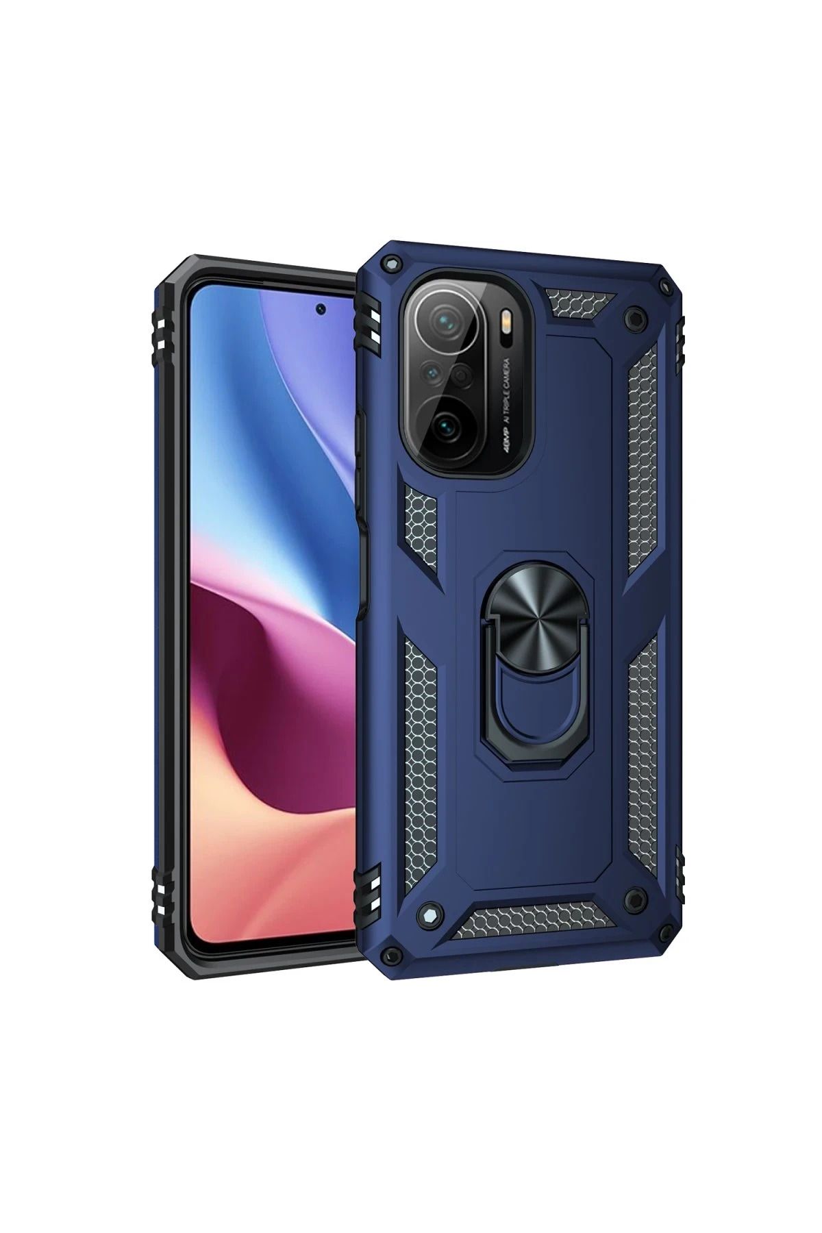 NewFace Xiaomi Poco F3 Kılıf Sofya Yüzüklü Silikon Kapak - Lacivert FERRG