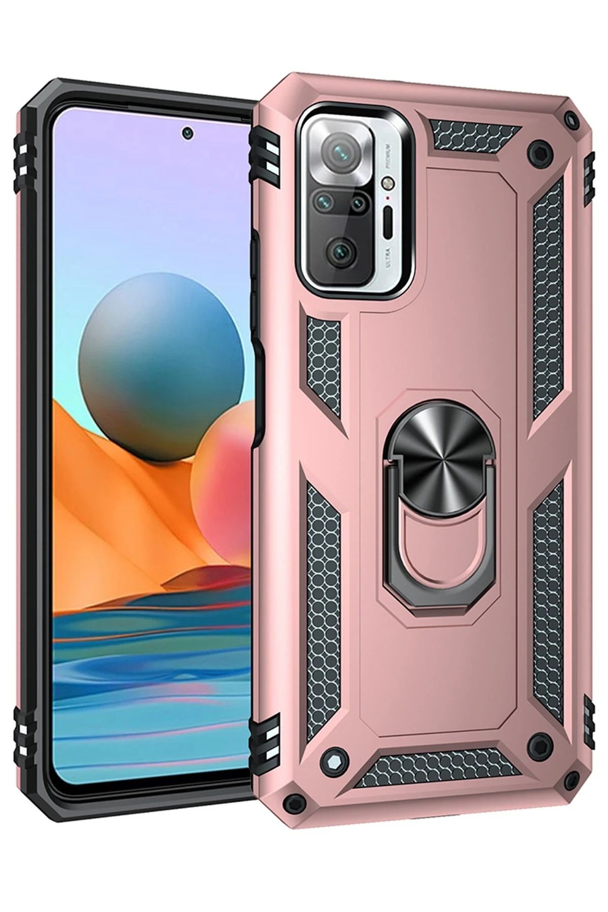 NewFace Xiaomi Redmi Note 10 Pro Kılıf Sofya Yüzüklü Silikon Kapak - Rose FERRG