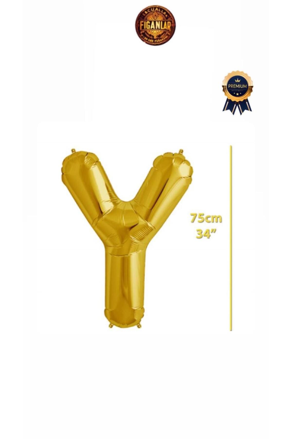 figanlar ambalaj 1.Kalite Folyo Balon Y harfi Helyum Balon 75cm gold renk
