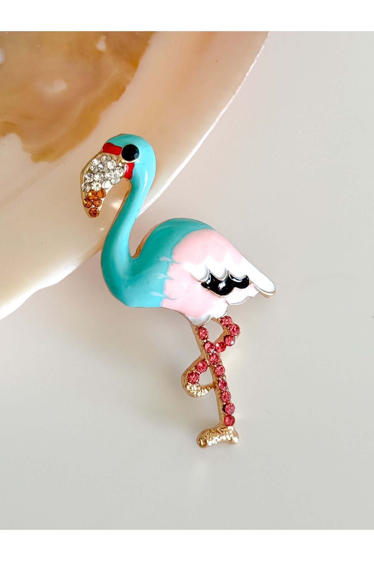 PURPLE'S BİR TUTAM MUTLULUK Flamingo Zirkon Taşlı VIP Çelik Broş