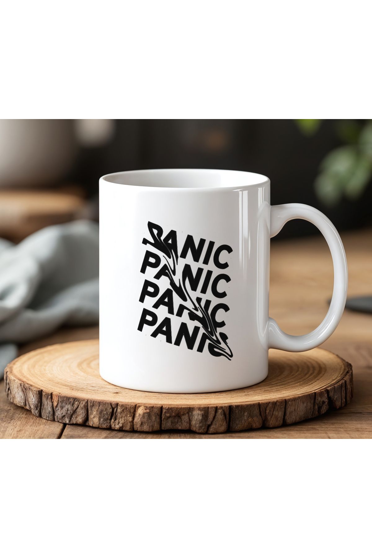 BB TRADE Panic Tasarımlı Beyaz Seramik Baskılı Kupa Bardak 330ml