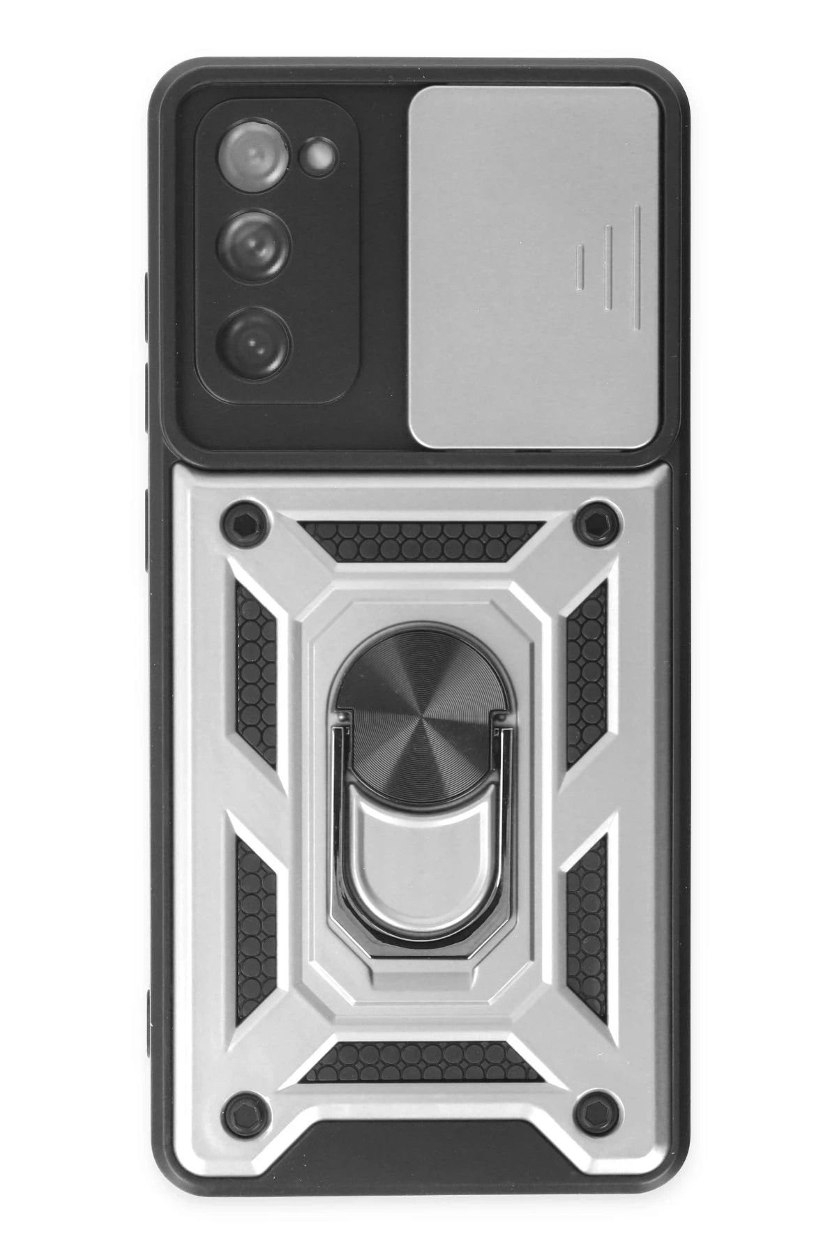 NewFace Samsung Galaxy S20 FE Kılıf Pars Lens Yüzüklü Silikon - Gümüş FERRG