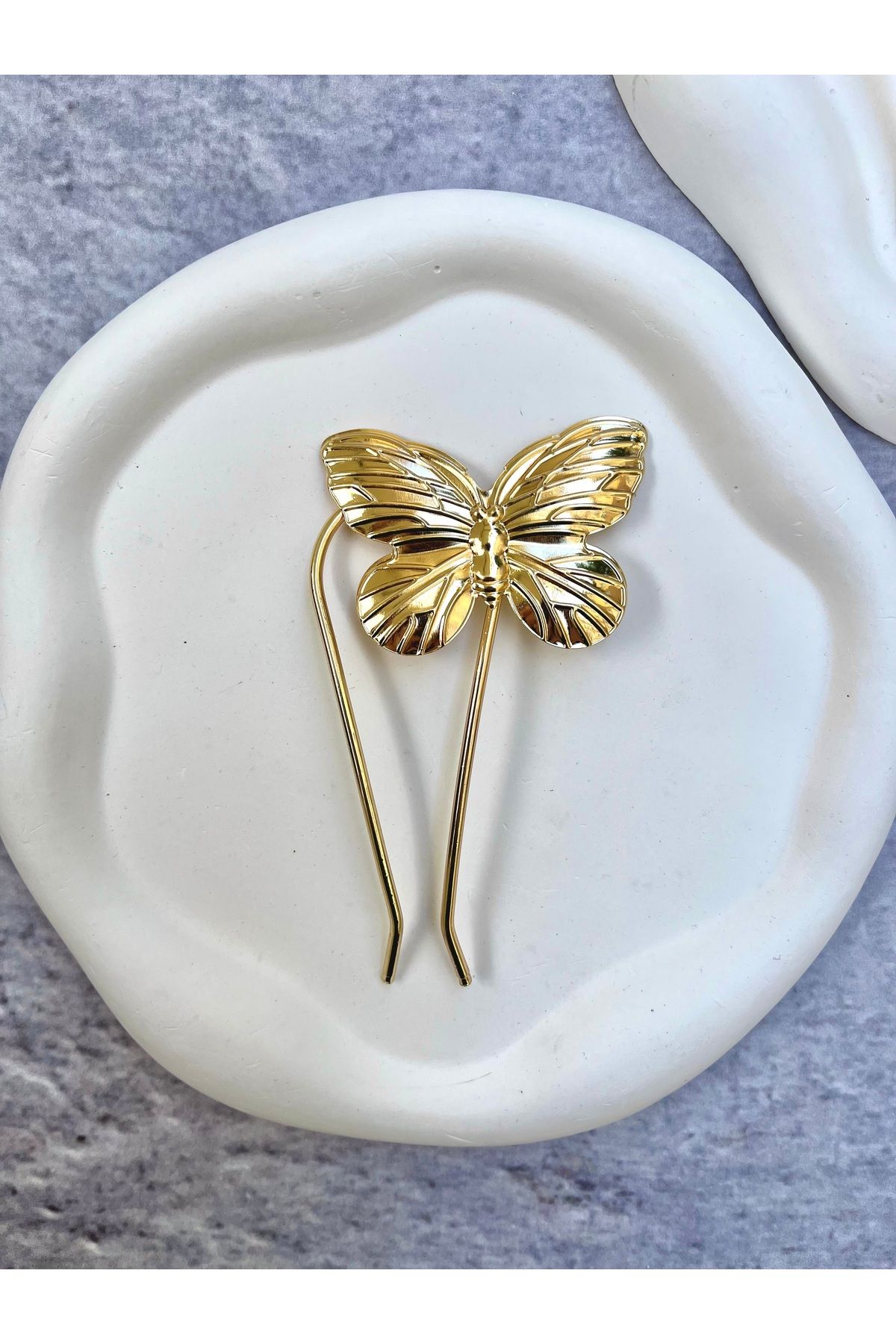 Toka Sepetim Kelebekli Gold Metal Topuz Tokası 1 Adet