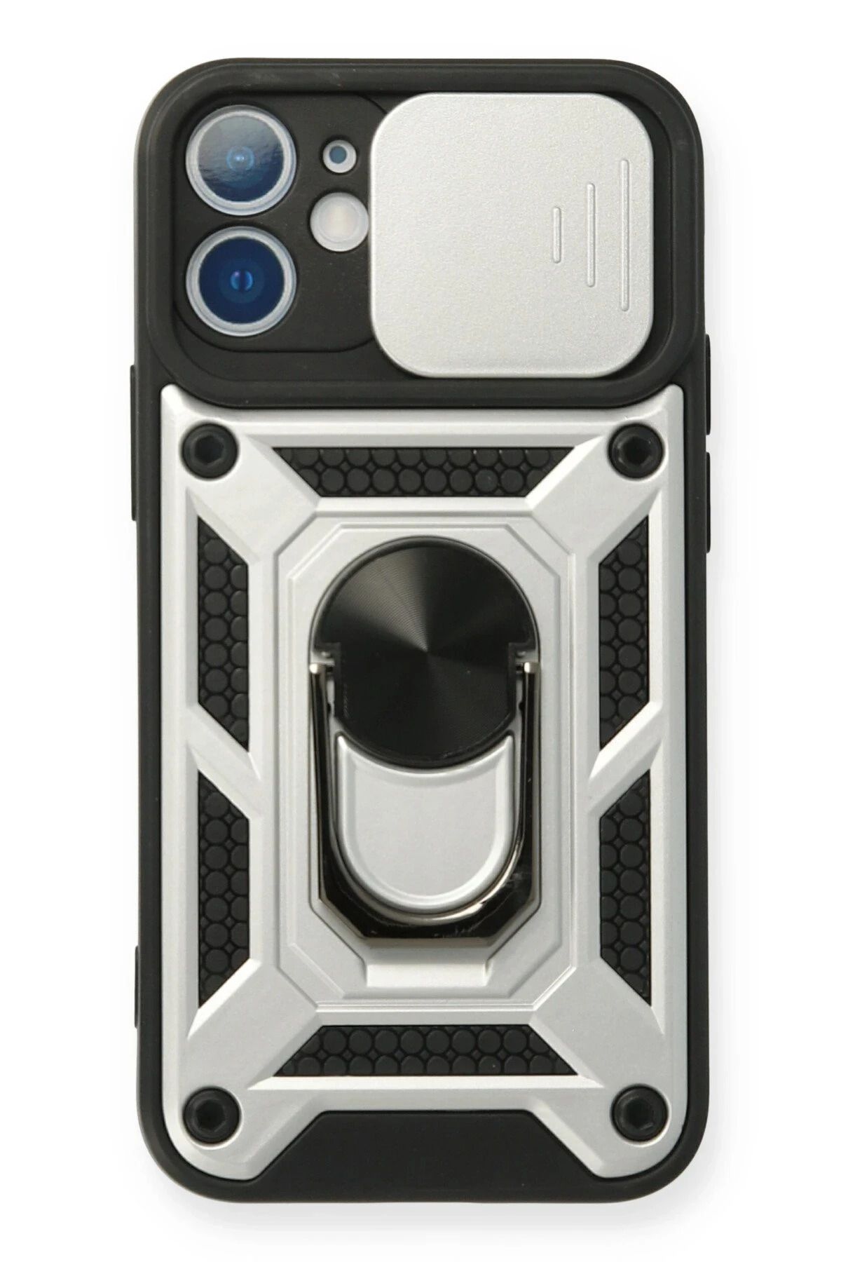 NewFace iPhone 12 Kılıf Pars Lens Yüzüklü Silikon - Gümüş YNSMR
