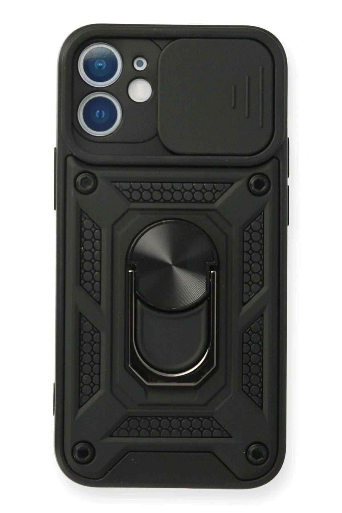 NewFace iPhone 12 Mini Kılıf Pars Lens Yüzüklü Silikon - Siyah YNSMR