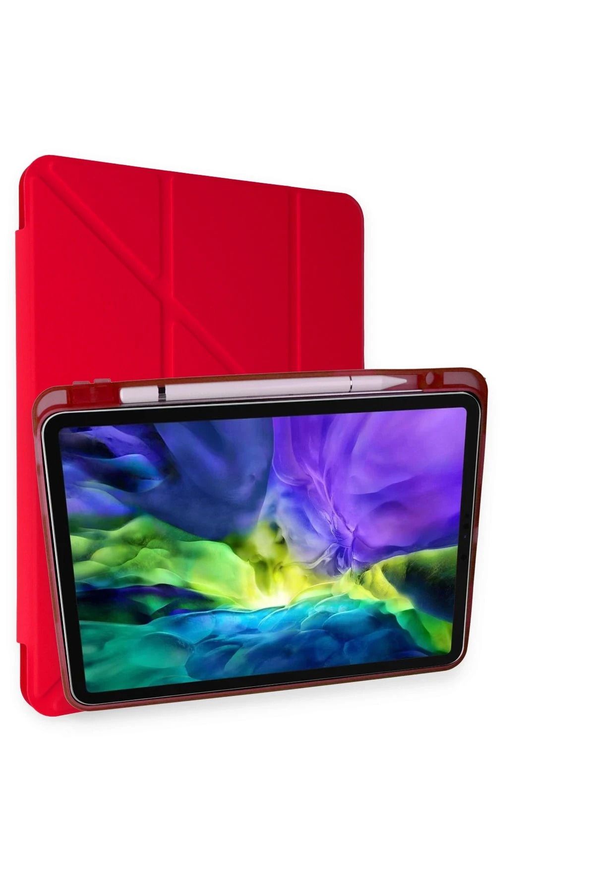 NewFace iPad Air 4 10.9 Kılıf Kalemlikli Mars Tablet Kılıfı - Kırmızı INSLM