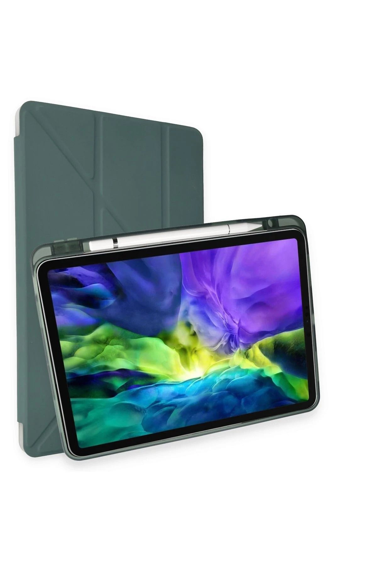 NewFace iPad Air 4 10.9 Kılıf Kalemlikli Mars Tablet Kılıfı - Koyu Yeşil INSLM