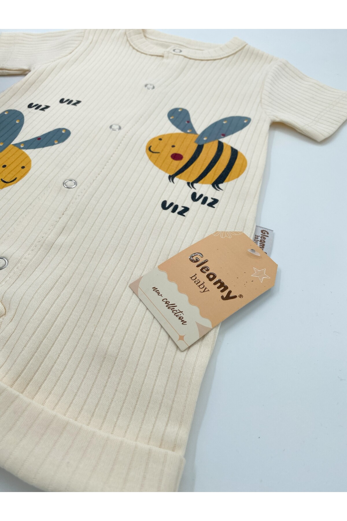 Gleamy FINDIK BEBE KIDS ARI DESEN ÇITÇITLI KISA KOLLU ŞORT TULUM(ZIBIN)%100 PAMUK fotoğrafı 3 (önizleme)