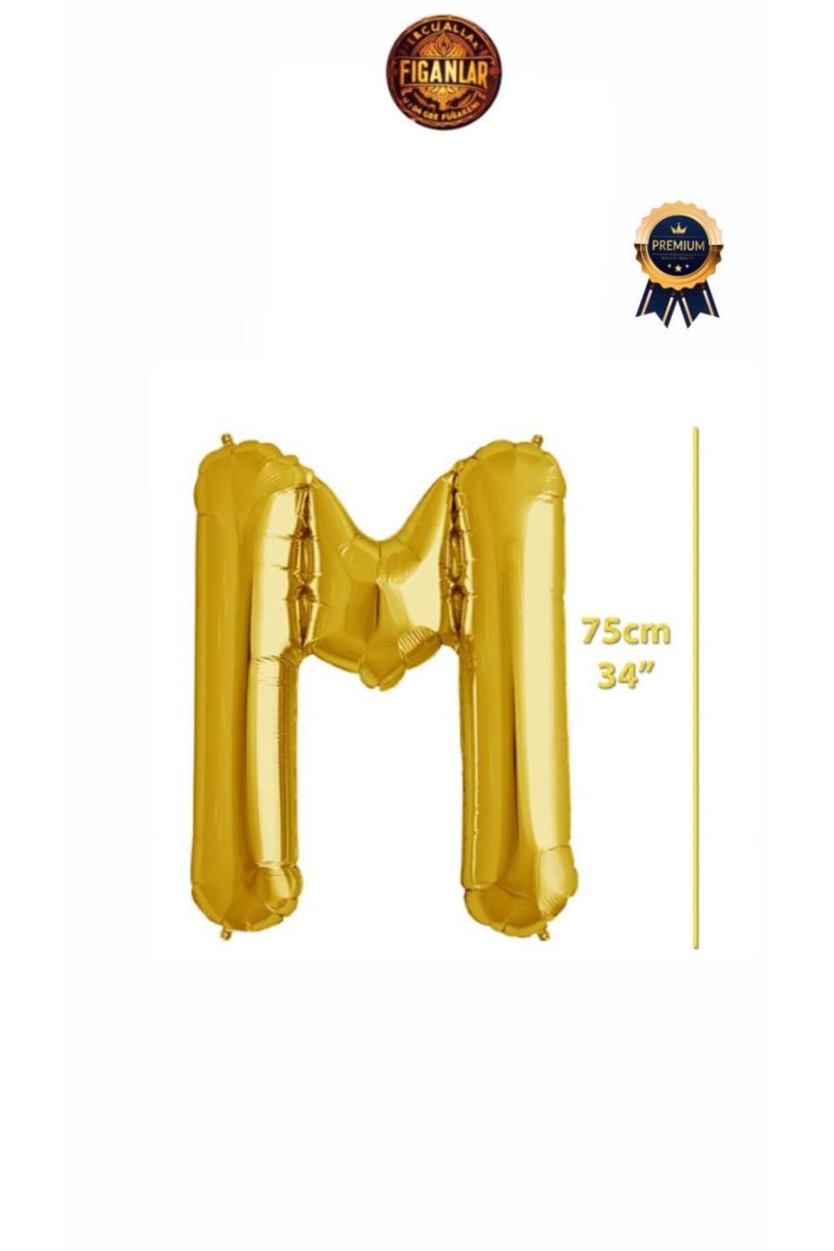 figanlar ambalaj 1.Kalite Folyo Balon M harfi Helyum Balon 75cm gold renk