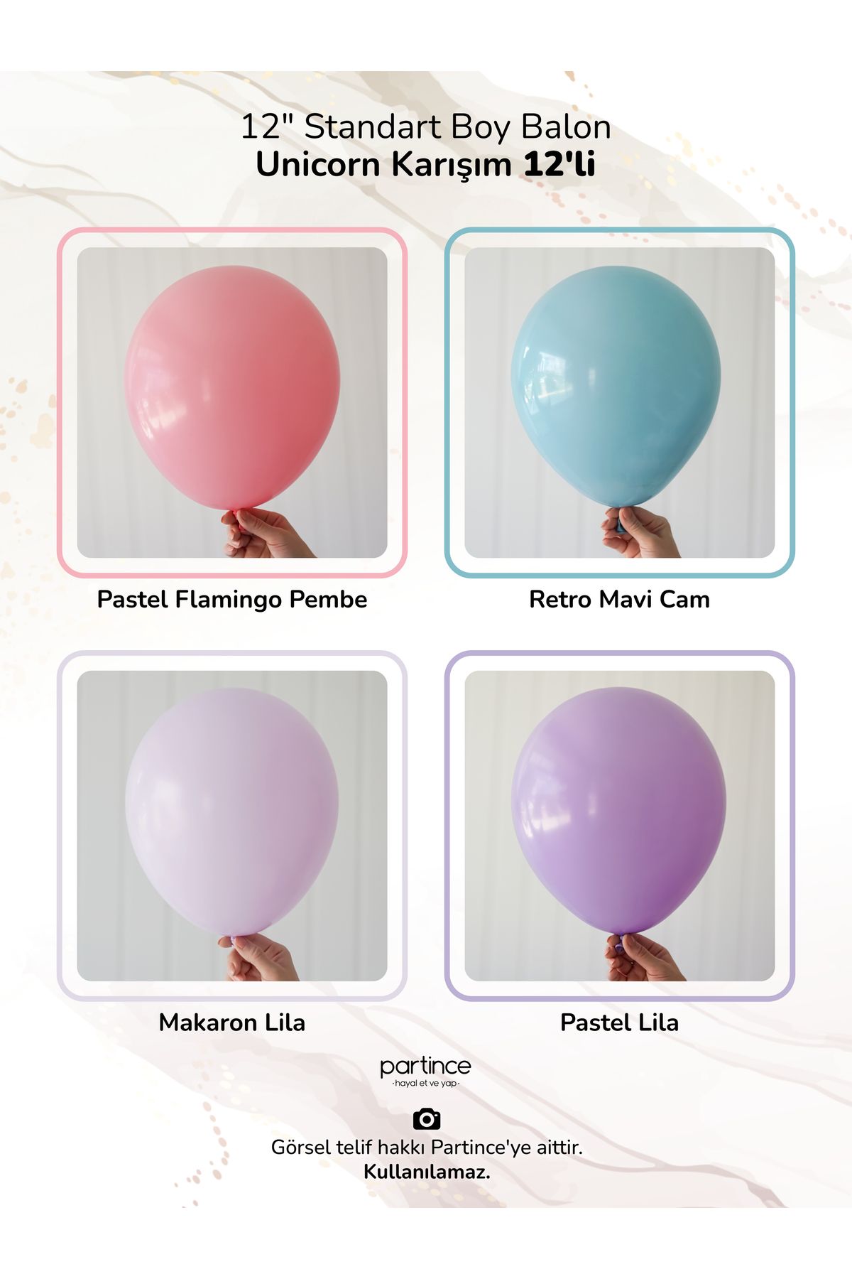 partince 12 Adet Standart Boy 12'' Karışım Balonlar