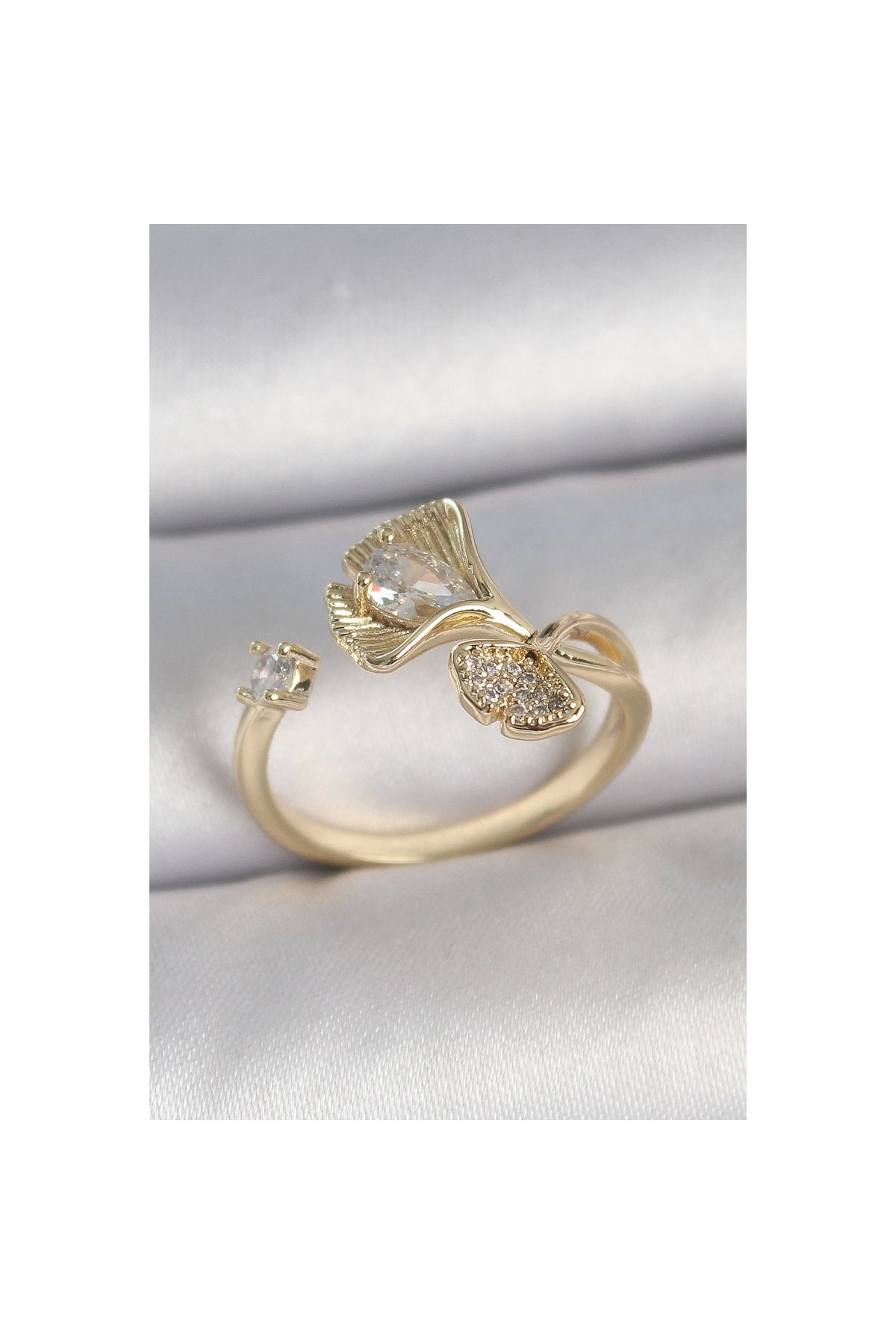 Narnuga Pirinç Gold Renk Zirkon Taşlı Deniz Kabuğu Model Ayarlanabilir Kadın Yüzük - TJ-BYK3741