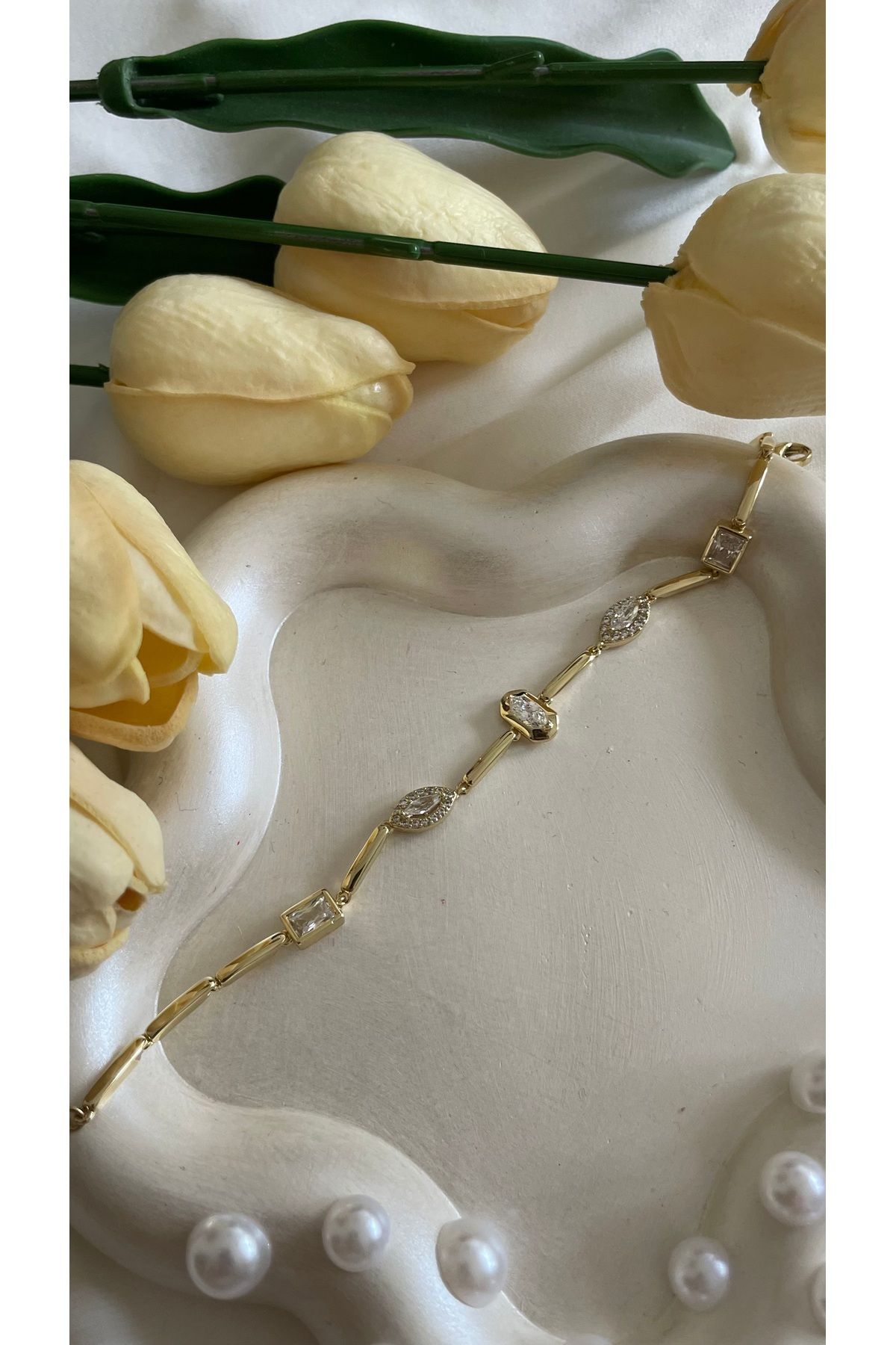 ZEYCE Gold Çok Taşlı 14k Altın Renginde Bileklik Kararmaz