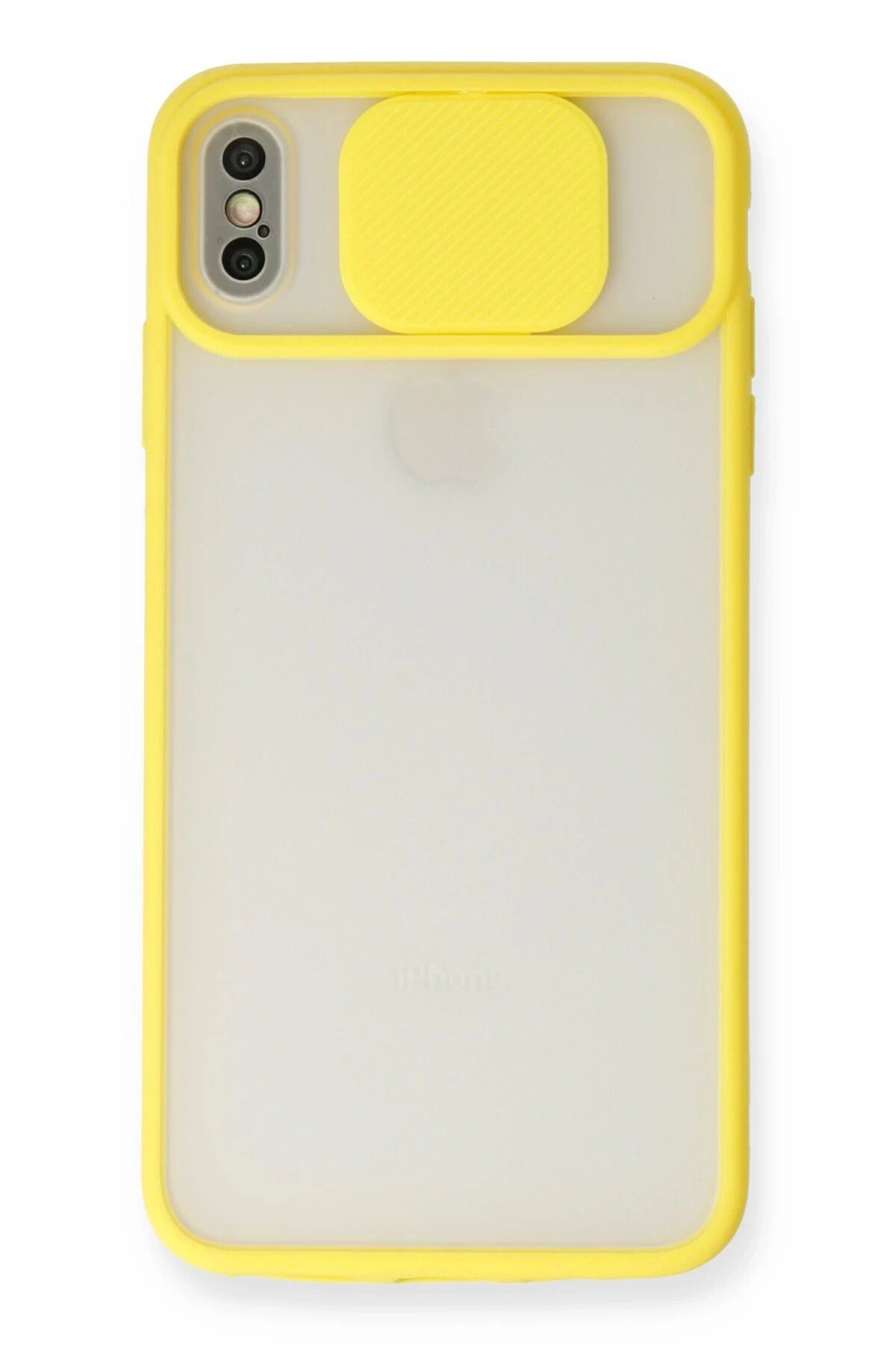 NewFace iPhone X Kılıf Palm Buzlu Kamera Sürgülü Silikon - Sarı JOJUA