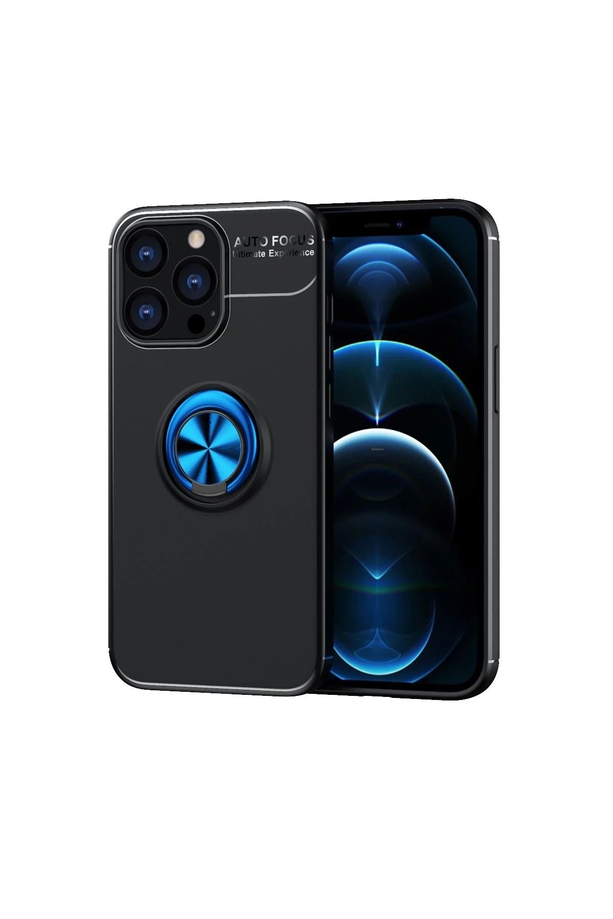 NewFace iPhone 13 Pro Kılıf Range Yüzüklü Silikon - Siyah-Mavi JOJUA