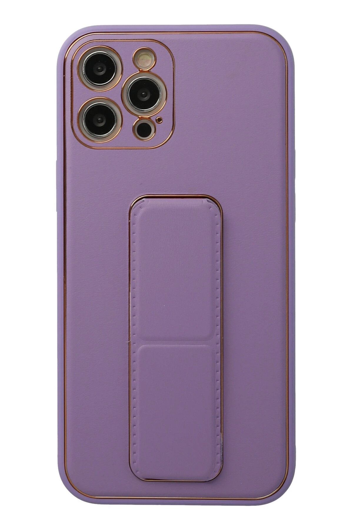 NewFace iPhone 12 Pro Kılıf Coco Deri Standlı Kapak - Lila HNZRN