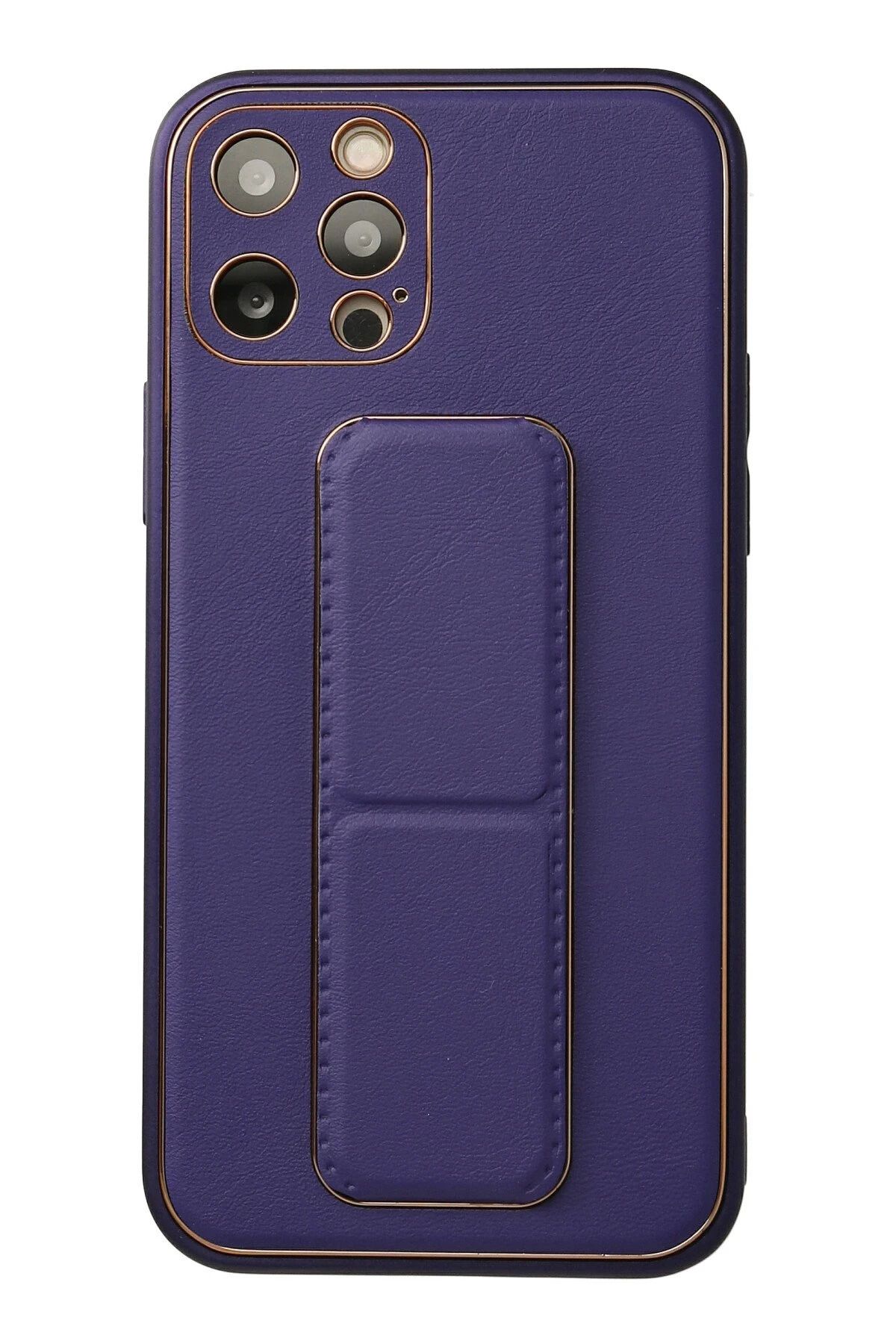 NewFace iPhone 12 Pro Kılıf Coco Deri Standlı Kapak - Mor BSTMY