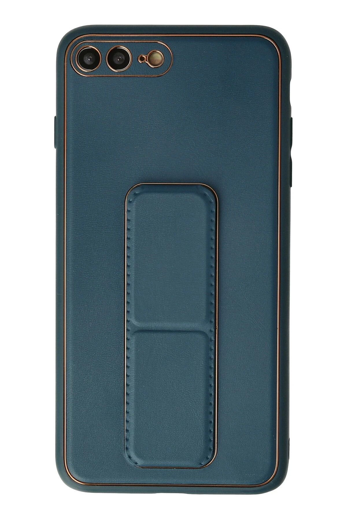 NewFace iPhone 7 Plus Kılıf Coco Deri Standlı Kapak - Mavi BSTMY