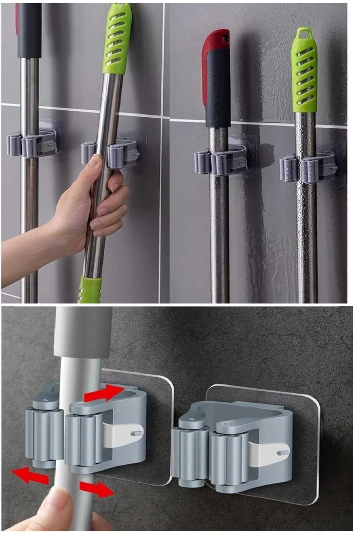 STOREMAX nffashopm Outlet 4 Lü Kelebek Yapışkanlı Mop Fırça Çekpas Sap Tutucu Organizer Banyo Düzenle