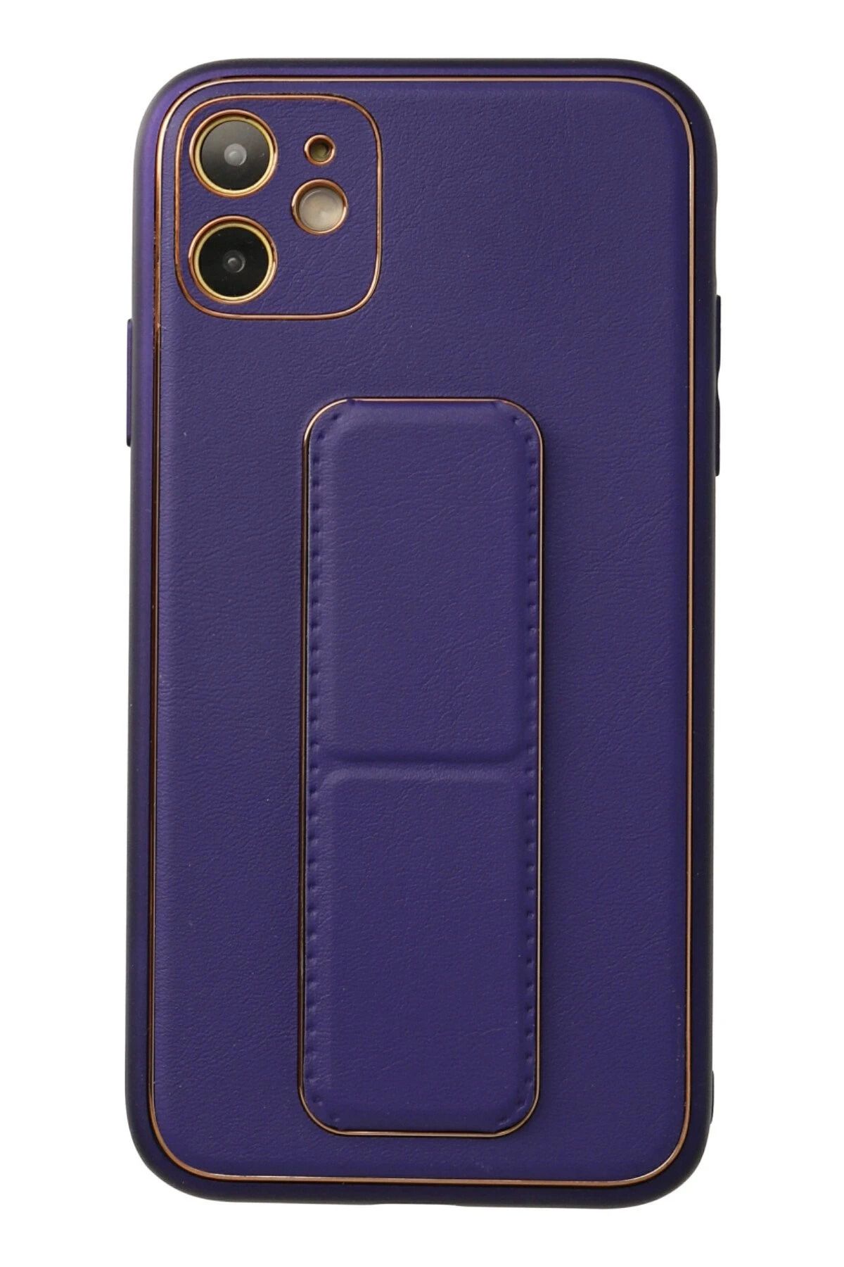 NewFace iPhone 12 Kılıf Coco Deri Standlı Kapak - Mor HNZRN