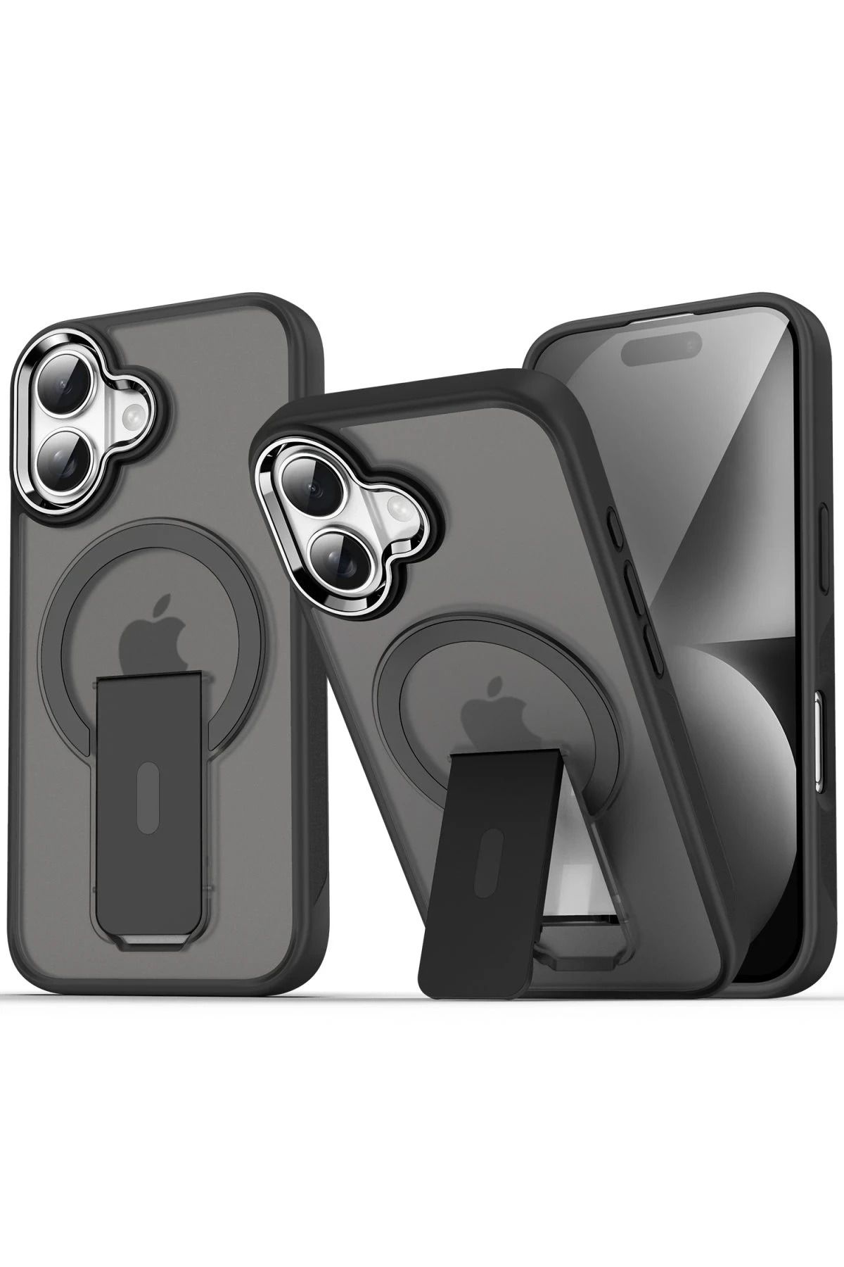 NewFace iPhone 16 Tork Magsafe Standlı Kapak - Siyah HNZRN