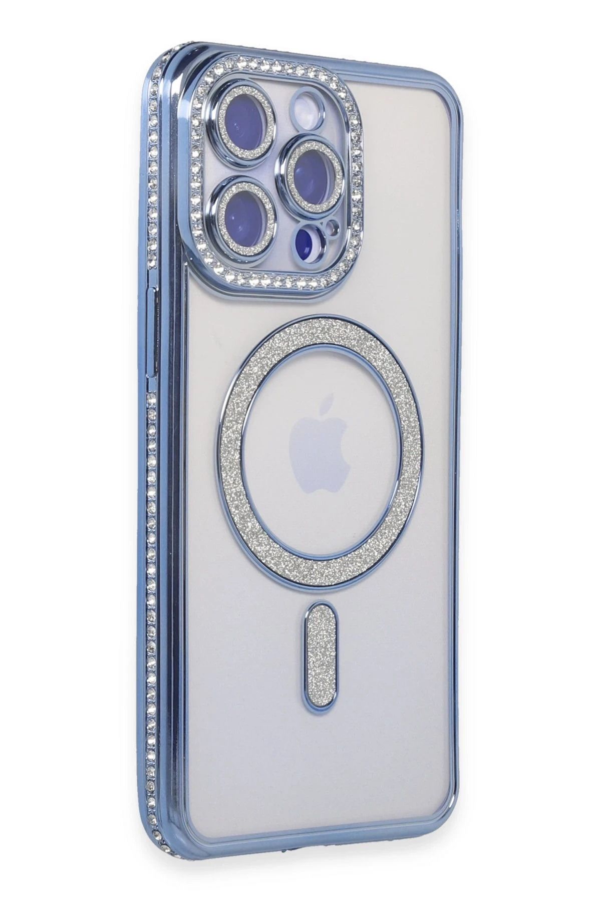 NewFace iPhone 14 Pro Max Kılıf Joke Simli Magneticsafe Kılıf - Mavi HNZRN