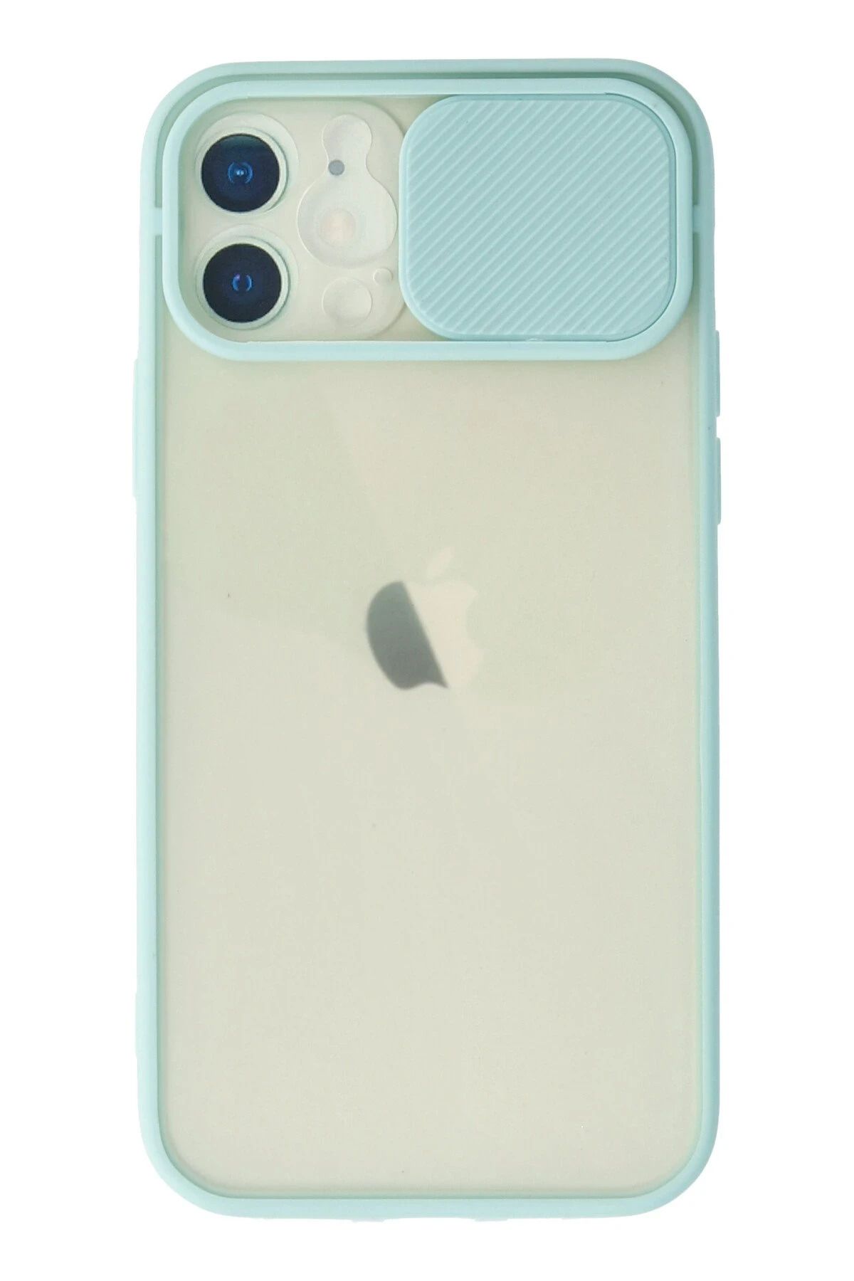NewFace iPhone 12 Kılıf Palm Buzlu Kamera Sürgülü Silikon - Turkuaz YNSMR