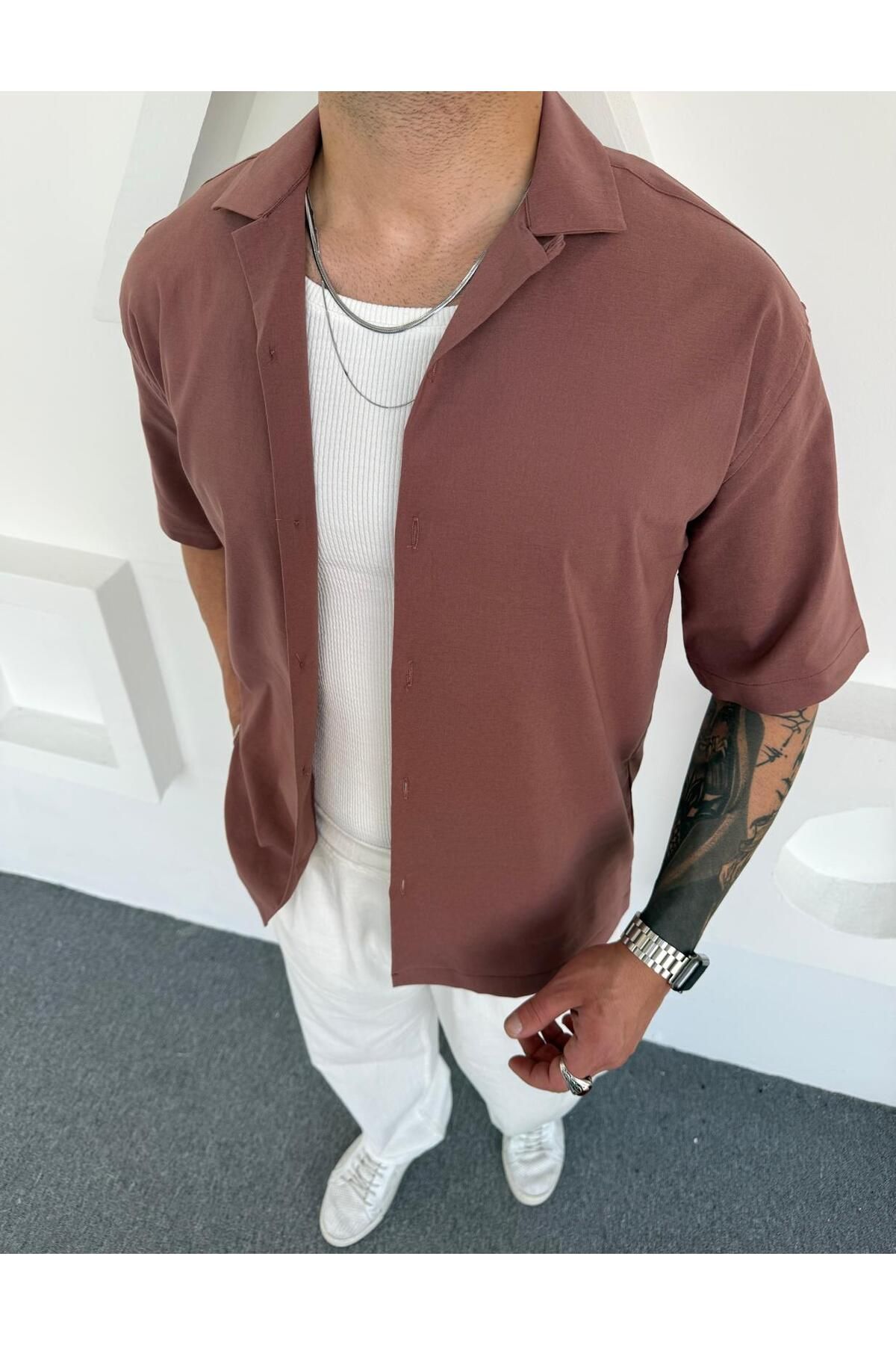 DEFES Kısa Kollu Oversize Erkek Gömlek