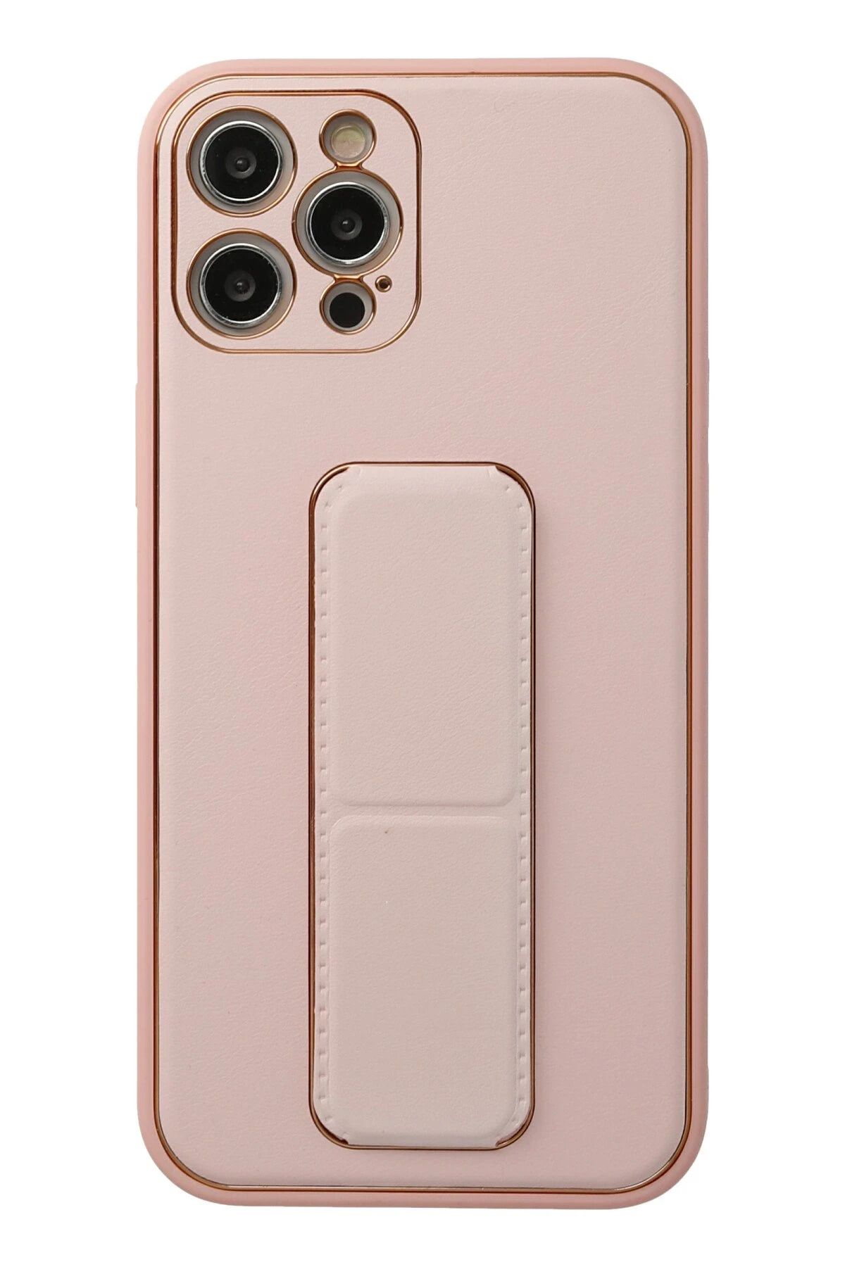 NewFace iPhone 12 Pro Kılıf Coco Deri Standlı Kapak - Pembe BSTMY