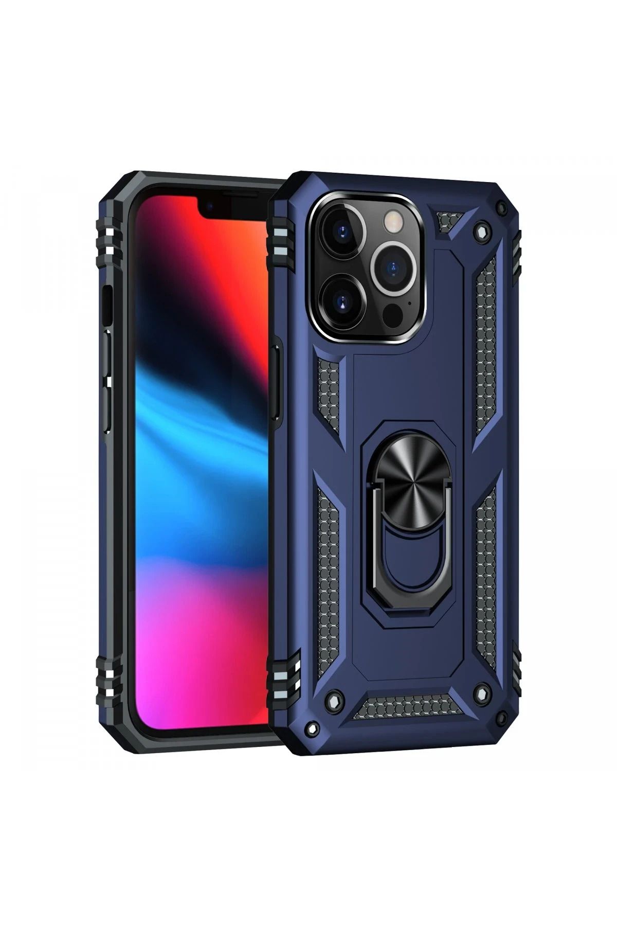 NewFace iPhone 13 Pro Kılıf Sofya Yüzüklü Silikon Kapak - Lacivert JOJUA