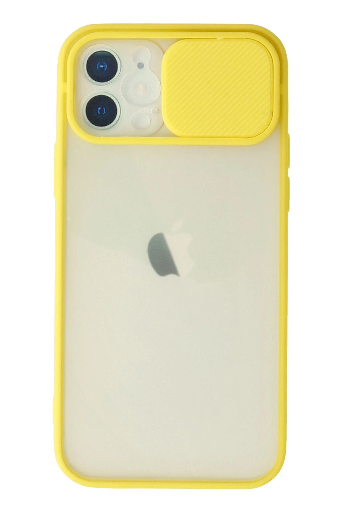 NewFace iPhone 12 Kılıf Palm Buzlu Kamera Sürgülü Silikon - Sarı LZWDR