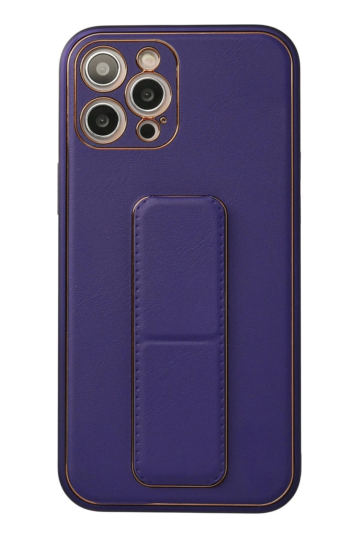 NewFace iPhone 12 Pro Max Kılıf Coco Deri Standlı Kapak - Mor BSTMY