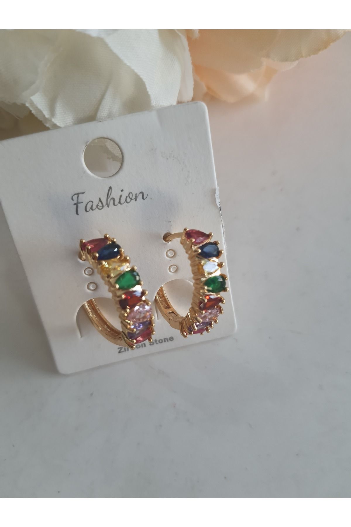 özlemmmoda Zirkon Taşlı Küpe Renkli