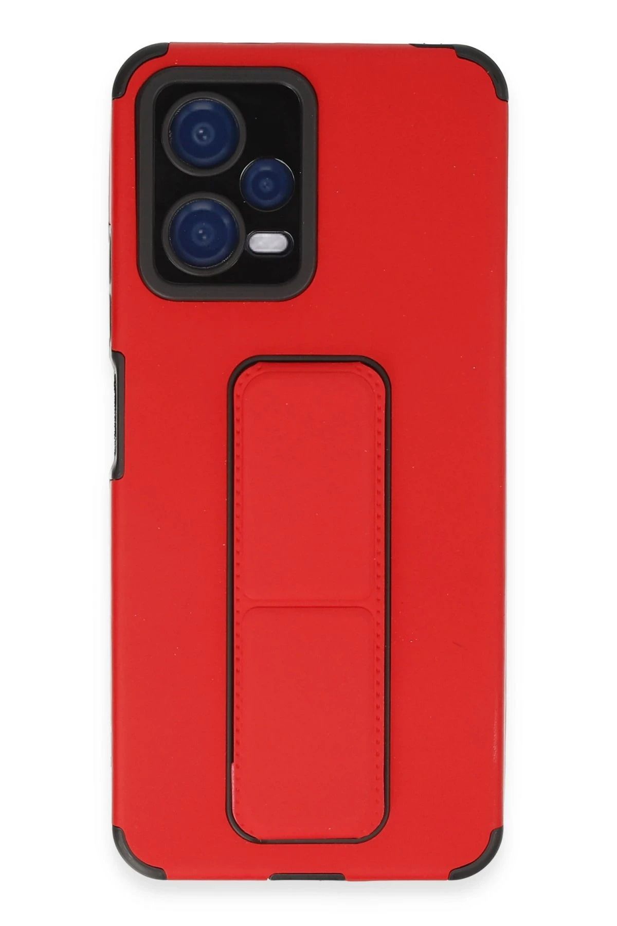 NewFace Xiaomi Poco X5 5G Kılıf Mega Standlı Silikon - Kırmızı LZWDR
