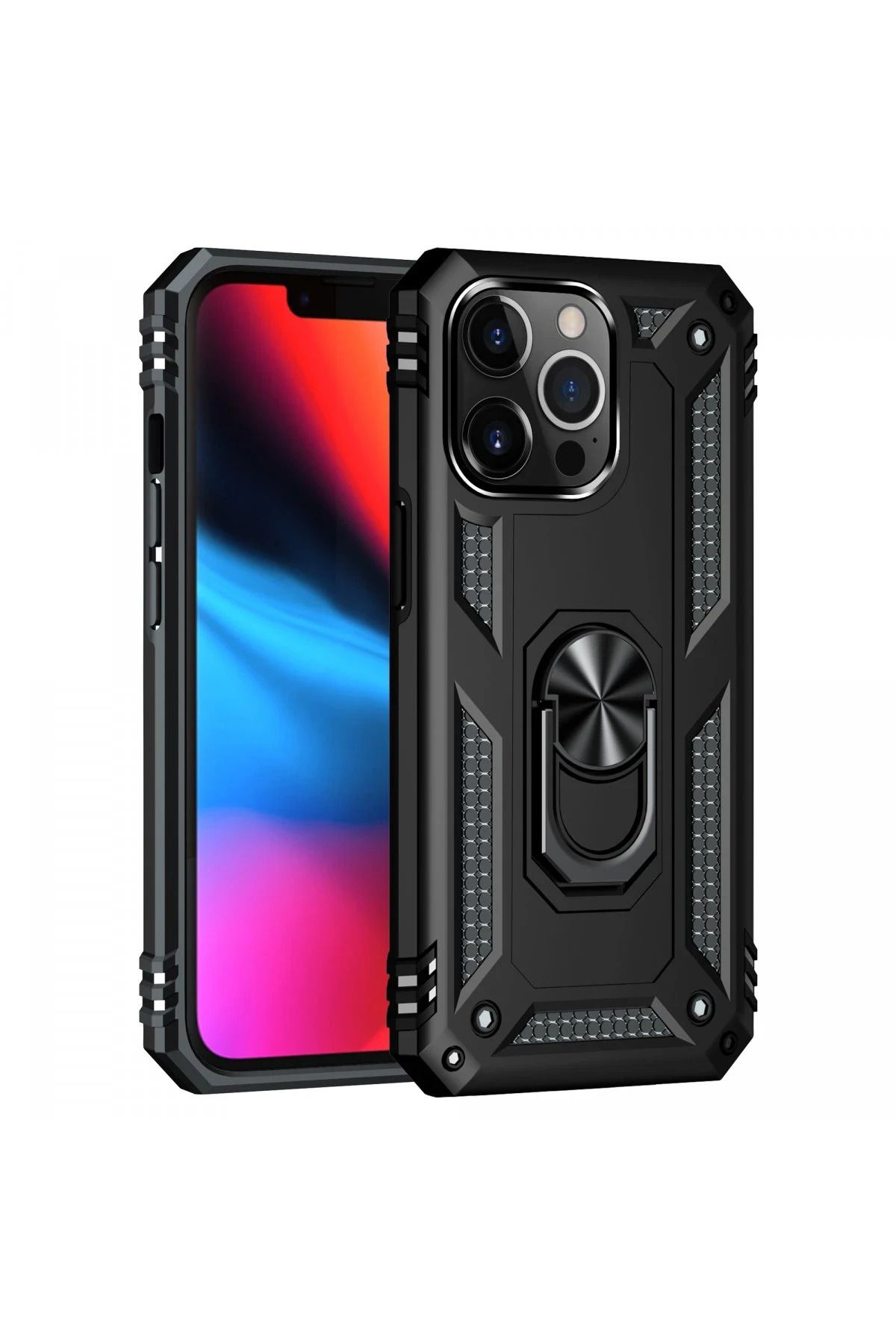 NewFace iPhone 13 Pro Kılıf Sofya Yüzüklü Silikon Kapak - Siyah JOJUA