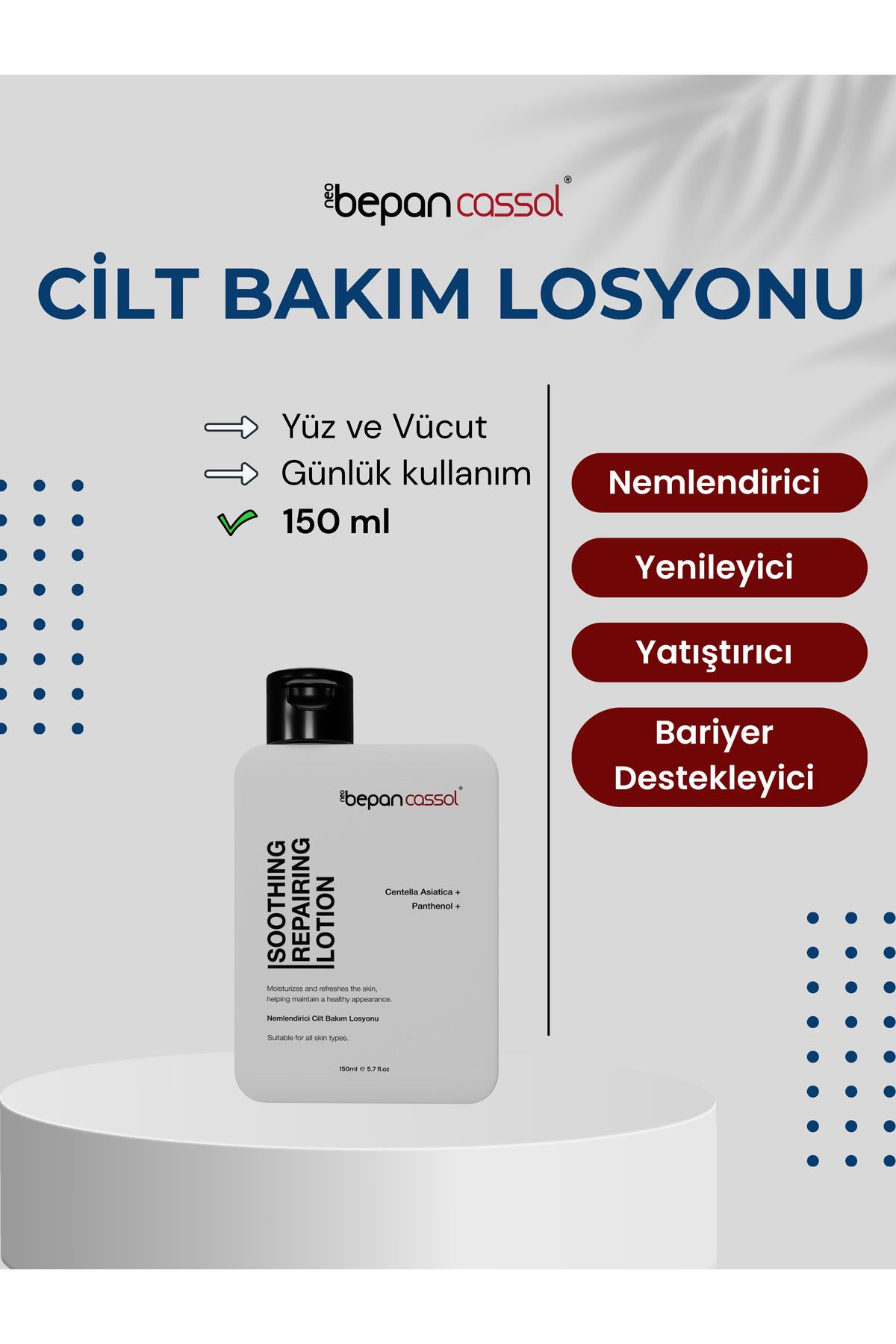 Neobepan cassol Cilt Bakım Losyonu 150 ml - Cica Centella Su bazlı, Nemlendirici, Yatıştırıcı Bariyer Losyon