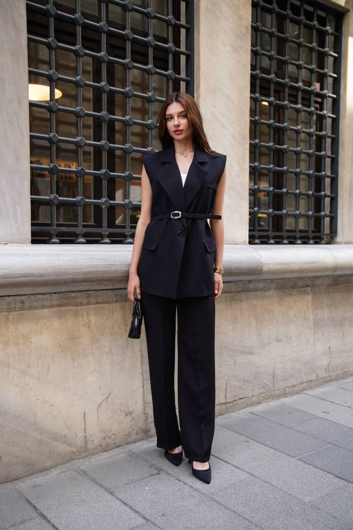 newmisal Kadın Blazer Yelek Pantolon Takım