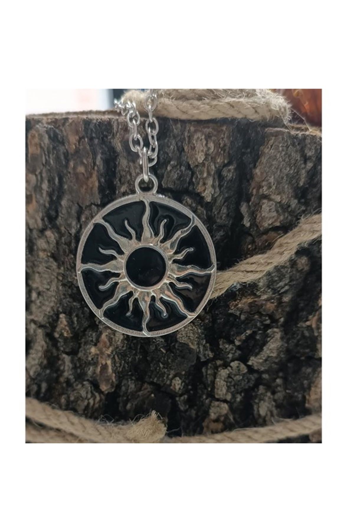 galaxyboutique Siyah Güneş Rodyum Kolye