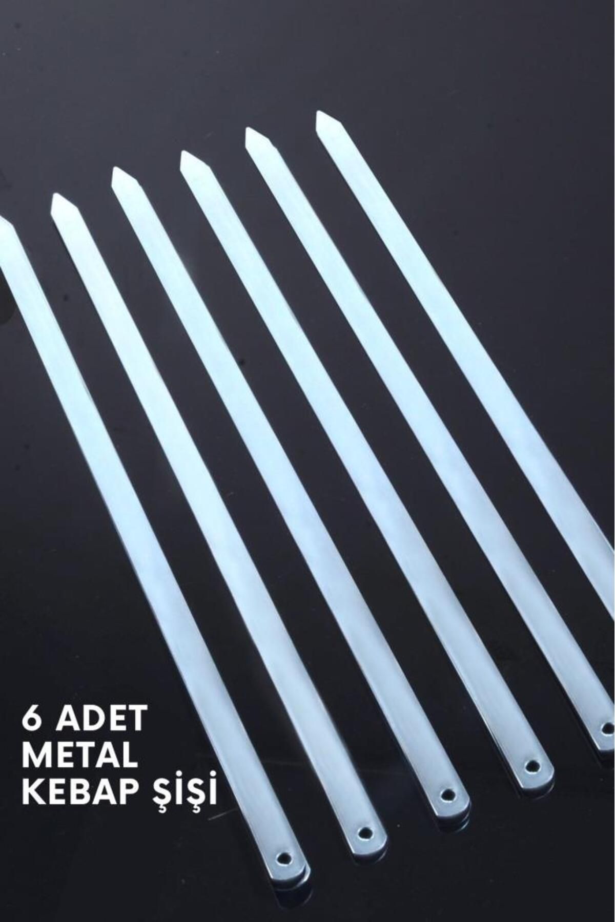 abnturk Adet 6 Profosyonel Paslanmaz Metal Kıyma Şiş (Urfa-Adana-Antep Kebap Şişi)