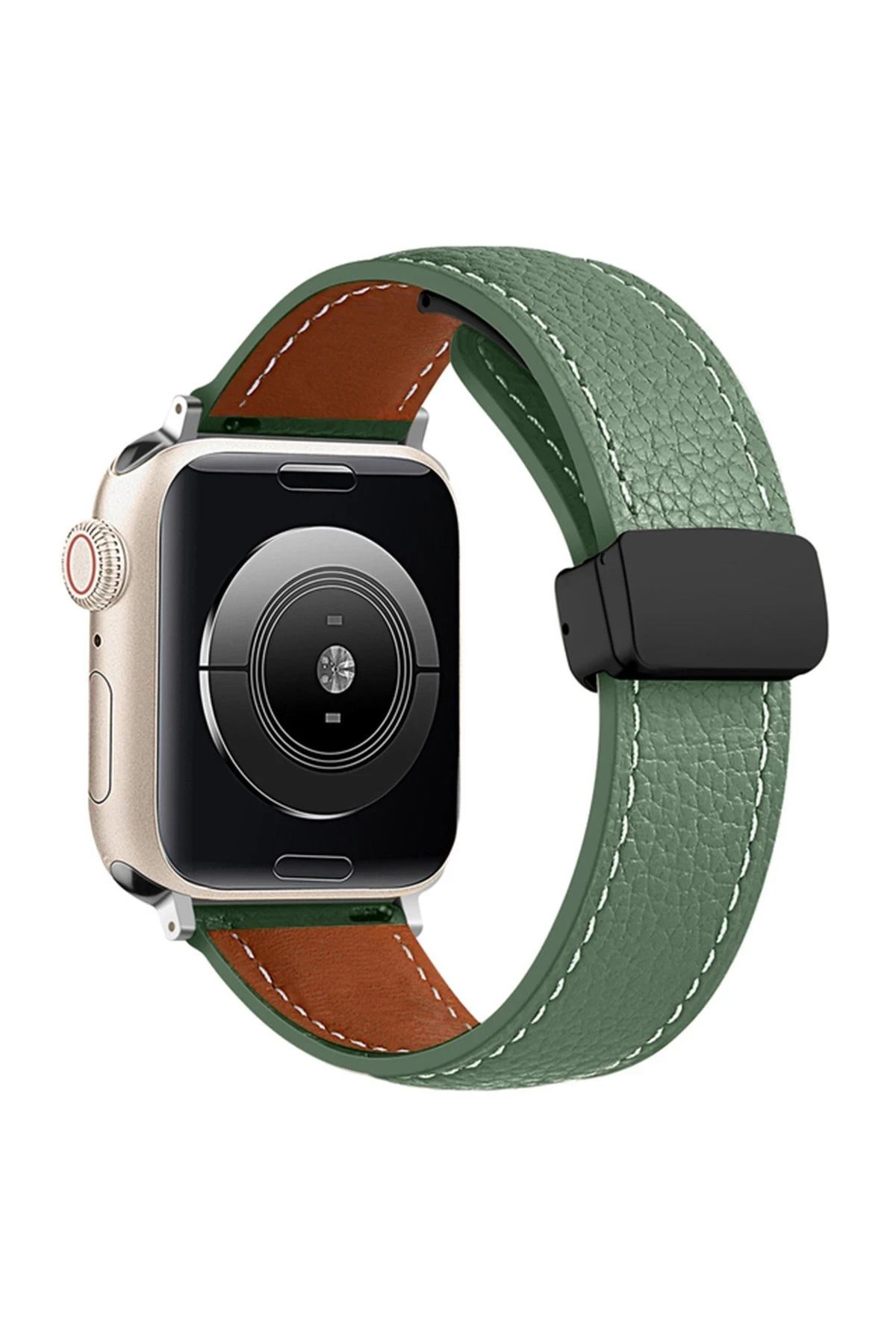 NewFace Apple Watch 42mm KR414 Daks Deri Kordon - Koyu Yeşil BSTMY