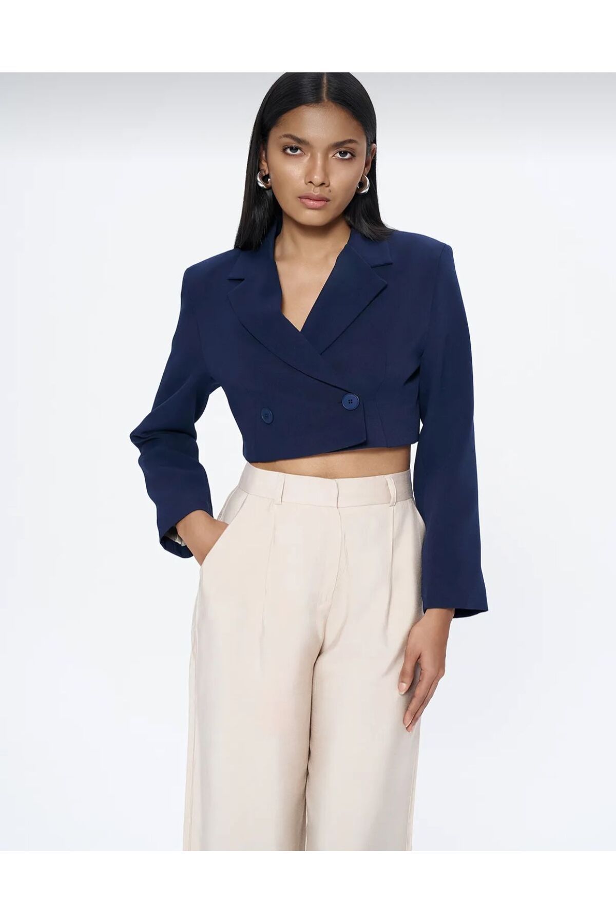 MODA Kruvaze Crop Blazer Ceket Siyah