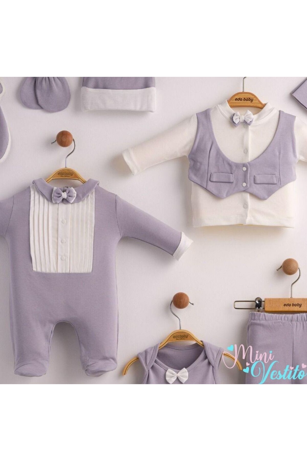 MiniVestito 🎩 "Minik Beyefendi" 10 Parça Erkek Bebek Hastane Çıkışı Takımı fotoğrafı 2 (önizleme)