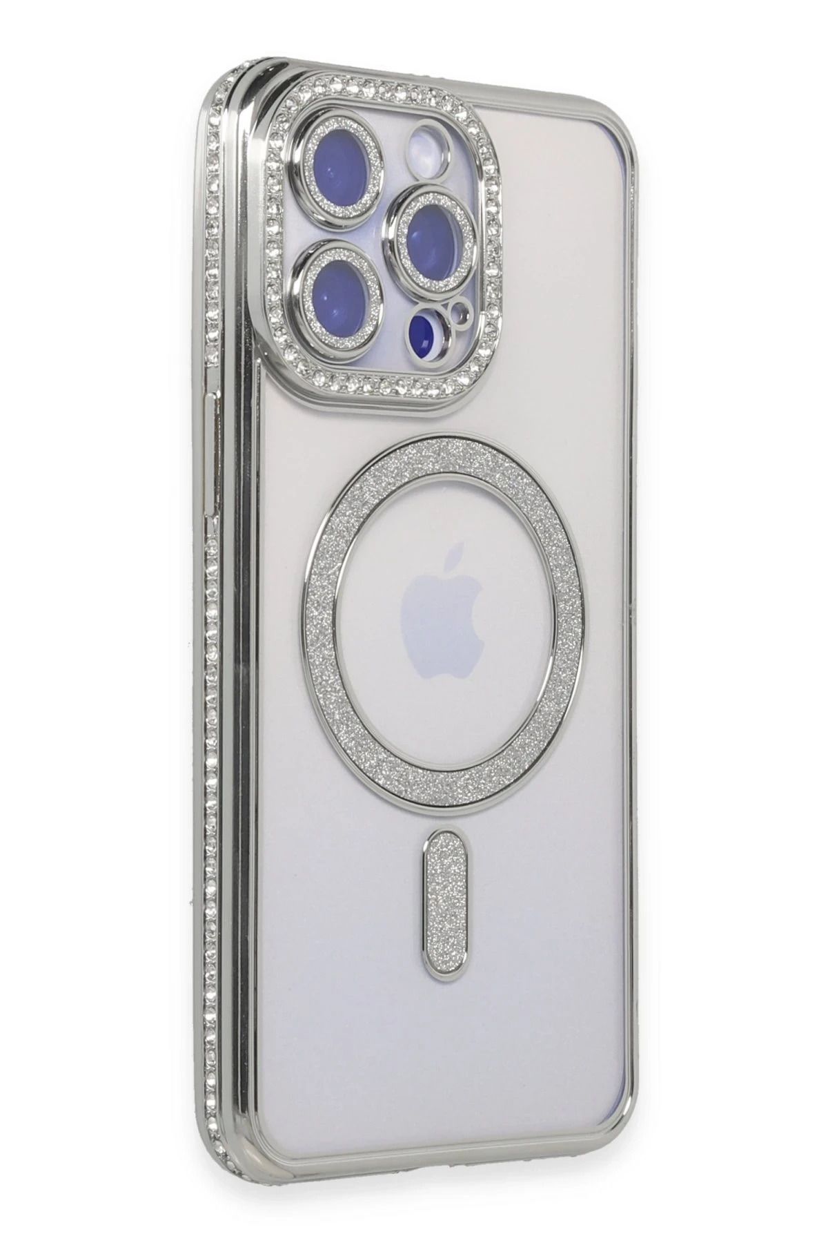 NewFace iPhone 14 Pro Max Kılıf Joke Simli Magneticsafe Kılıf - Gümüş HNZRN