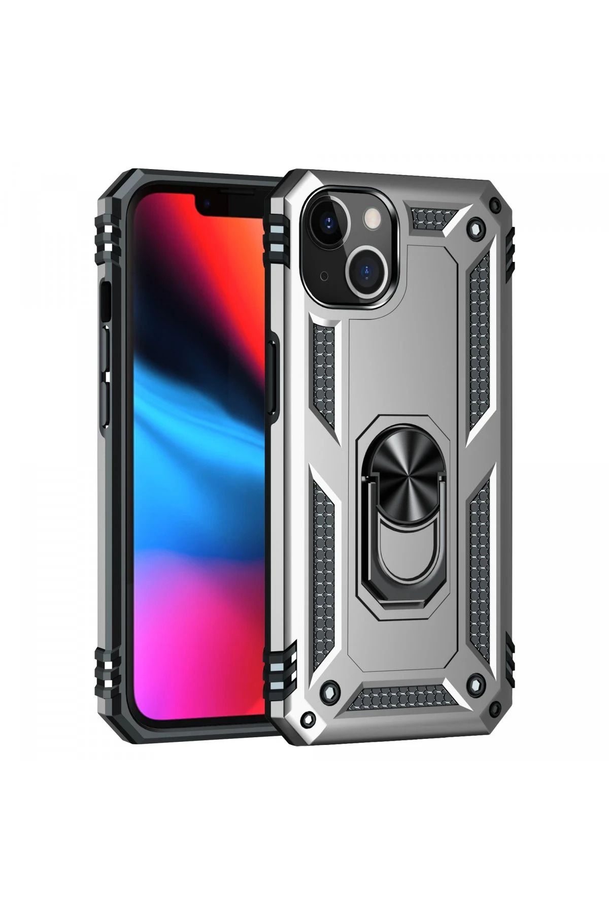 NewFace iPhone 13 Kılıf Sofya Yüzüklü Silikon Kapak - Gümüş JOJUA