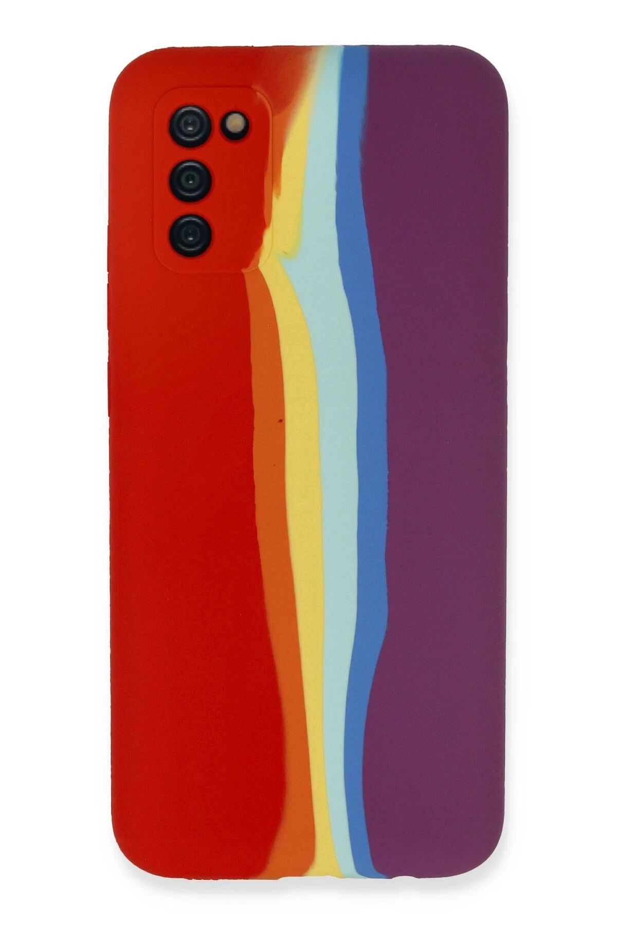 NewFace Samsung Galaxy A03S Kılıf Ebruli Lansman Silikon - Kırmızı-Mor NRMSA