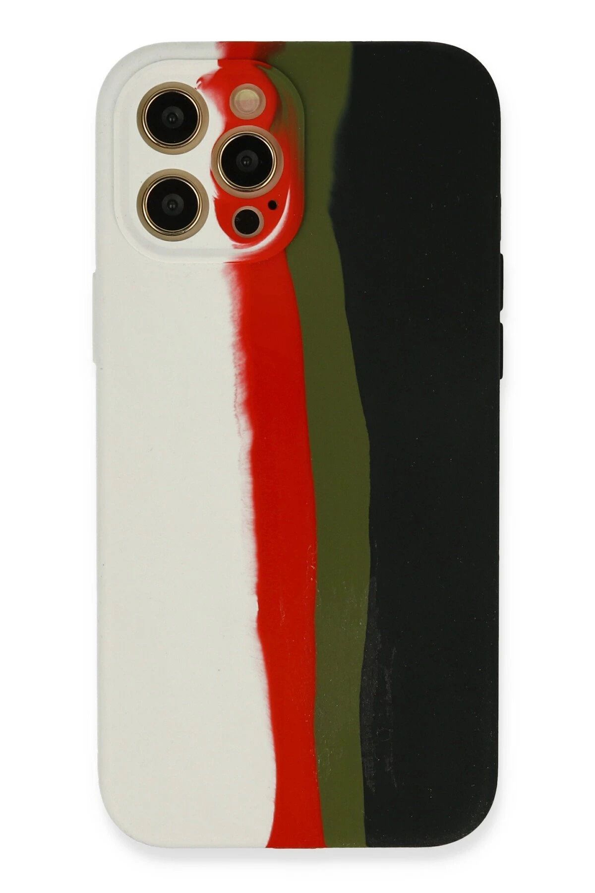 NewFace iPhone 12 Pro Max Kılıf Ebruli Lansman Silikon - Beyaz-Siyah YNSMR
