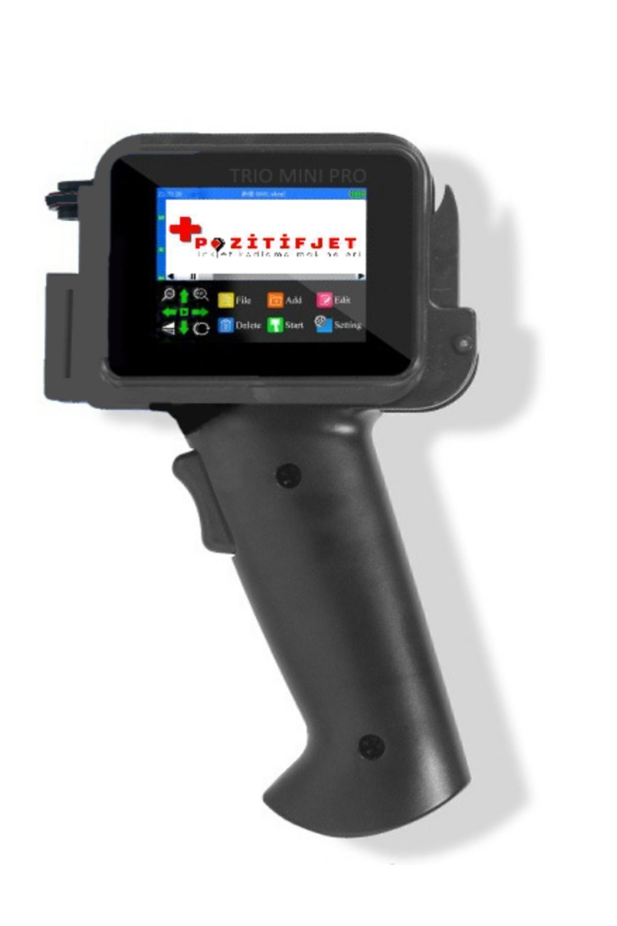 Pozitifjet TRIO_MİNİ PRO el tipi kodlama cihazı (CAM ve parlak yüzeylere uyumlu siyah solvent kartuş ile)